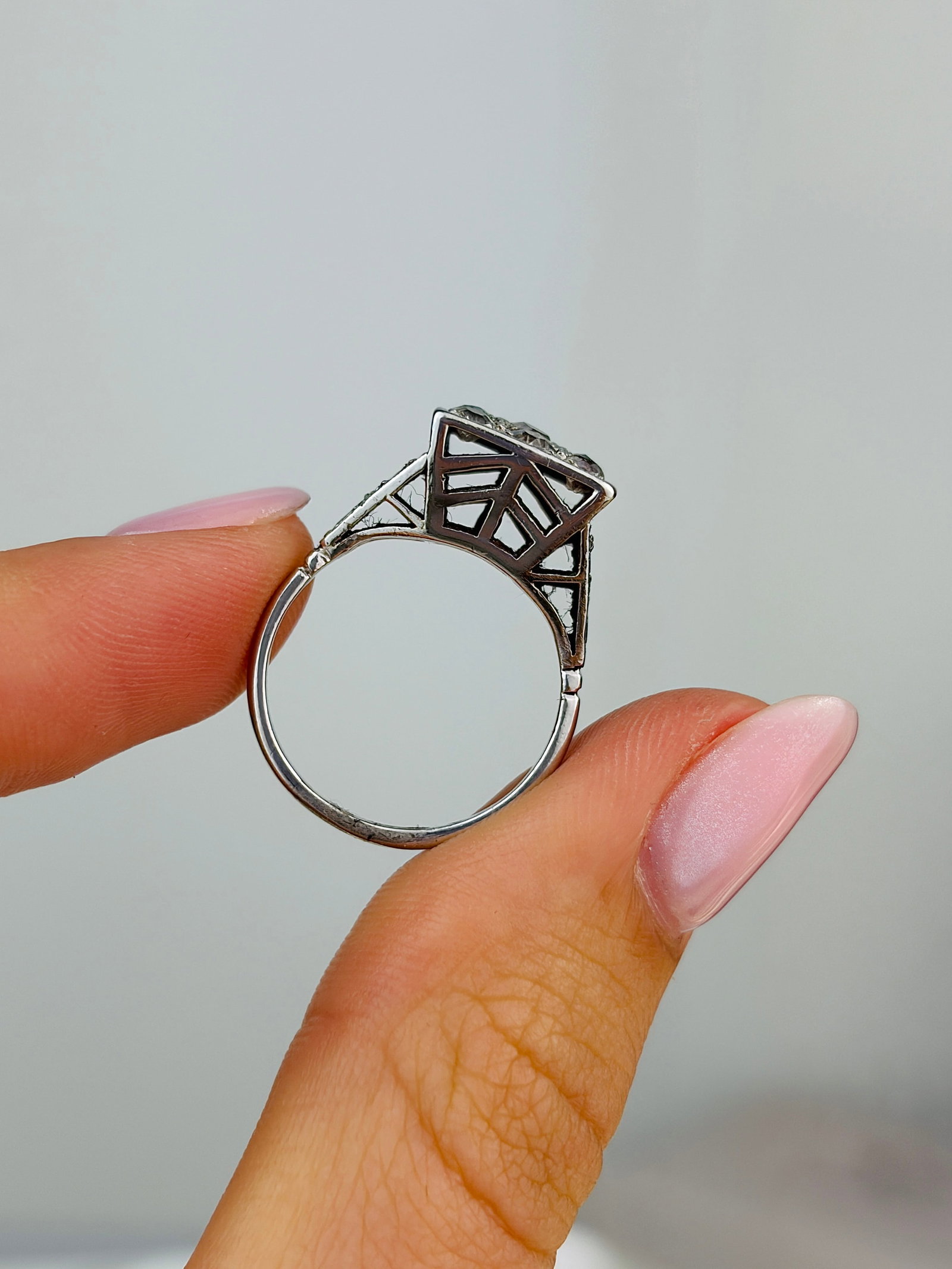 Art Deco Diamond and Platinum Panel Ring - 6