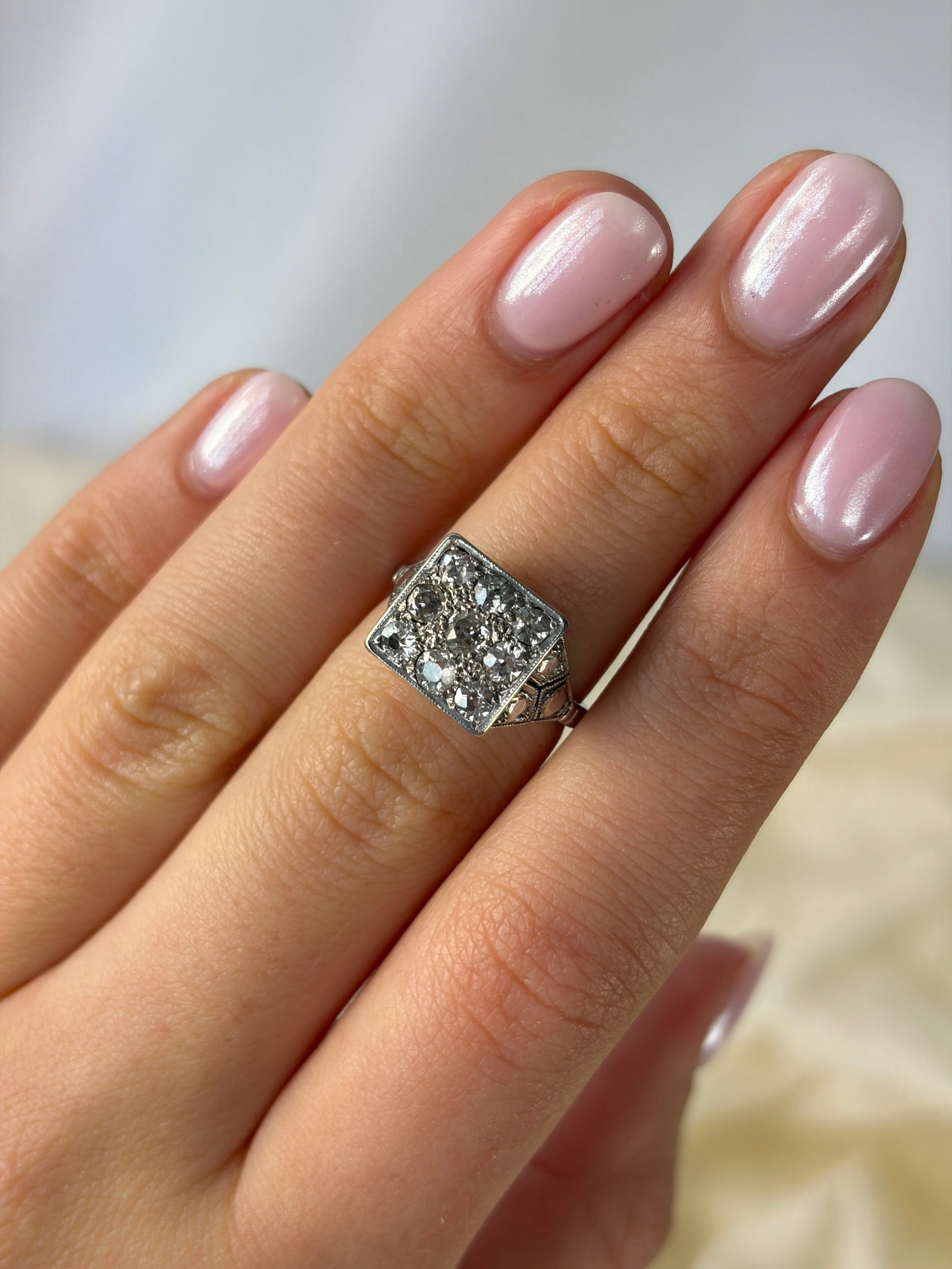 Art Deco Diamond and Platinum Panel Ring - 9