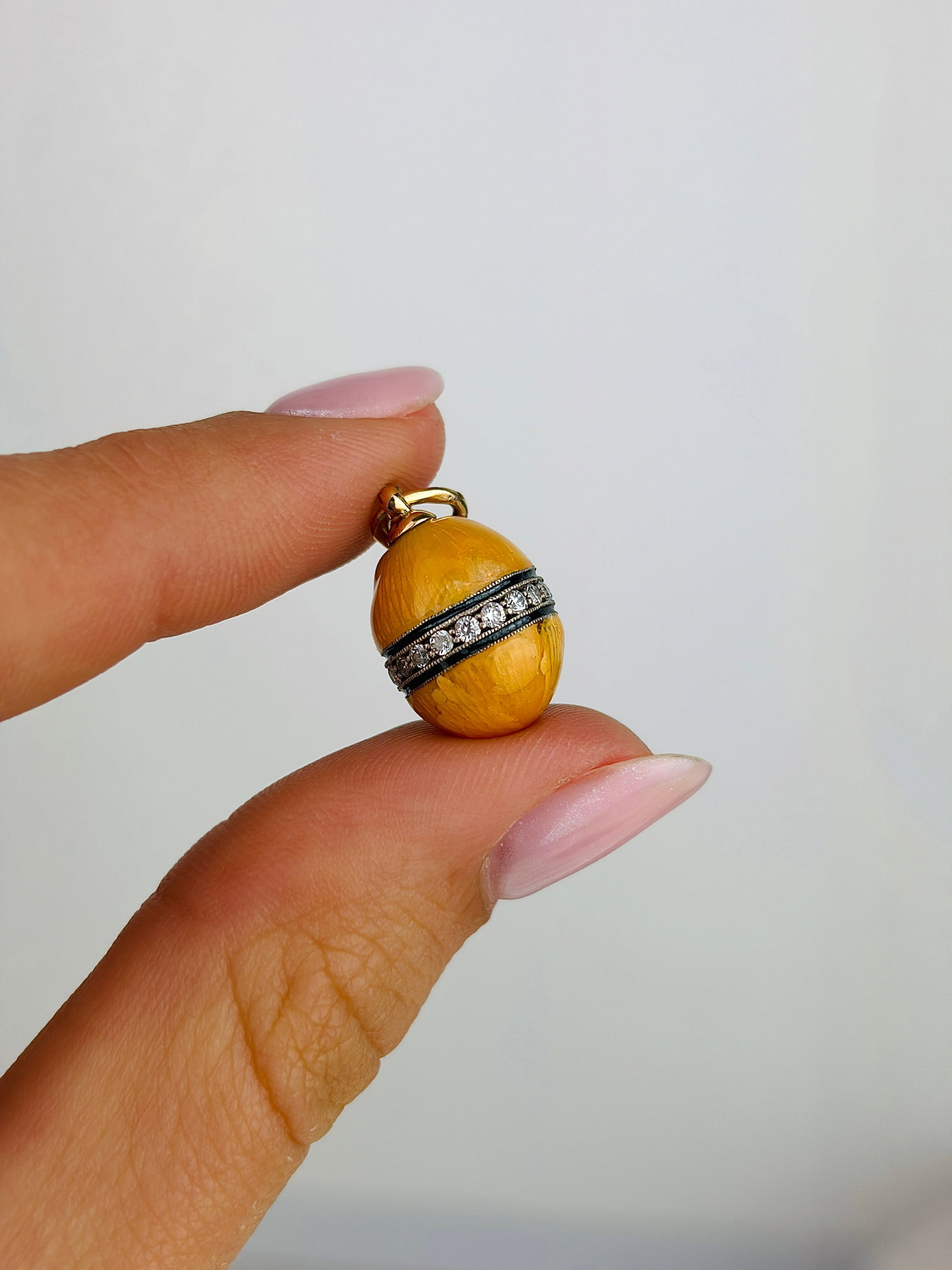 Antique Enamel, White Stone and 14ct Gold Egg Pendant - 3
