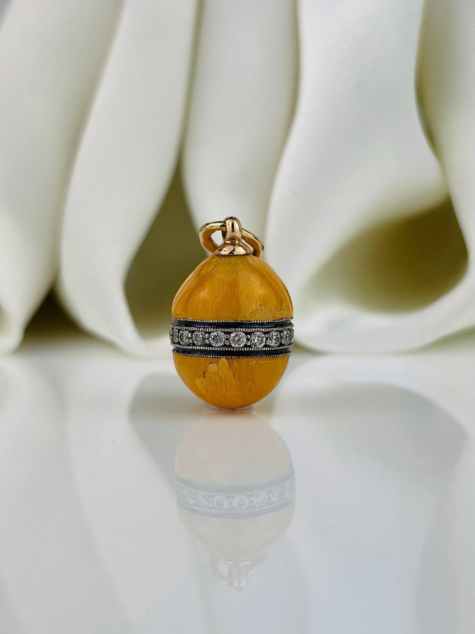 Antique Enamel, White Stone and 14ct Gold Egg Pendant - 4