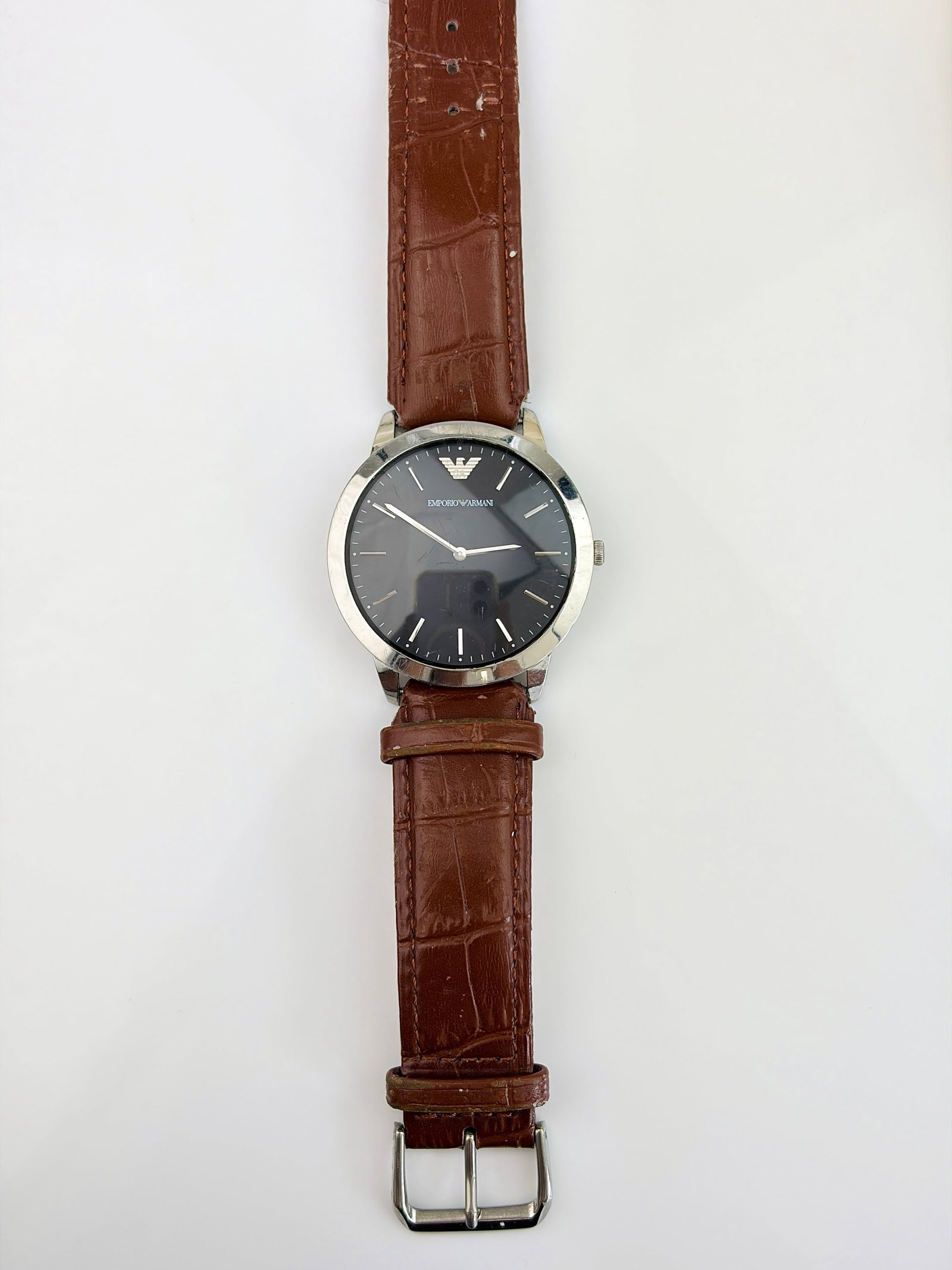 MEN'S EMPORIO ARMANI WATCH WITH BLACK DIAL AND LEATHER STRAP - 3