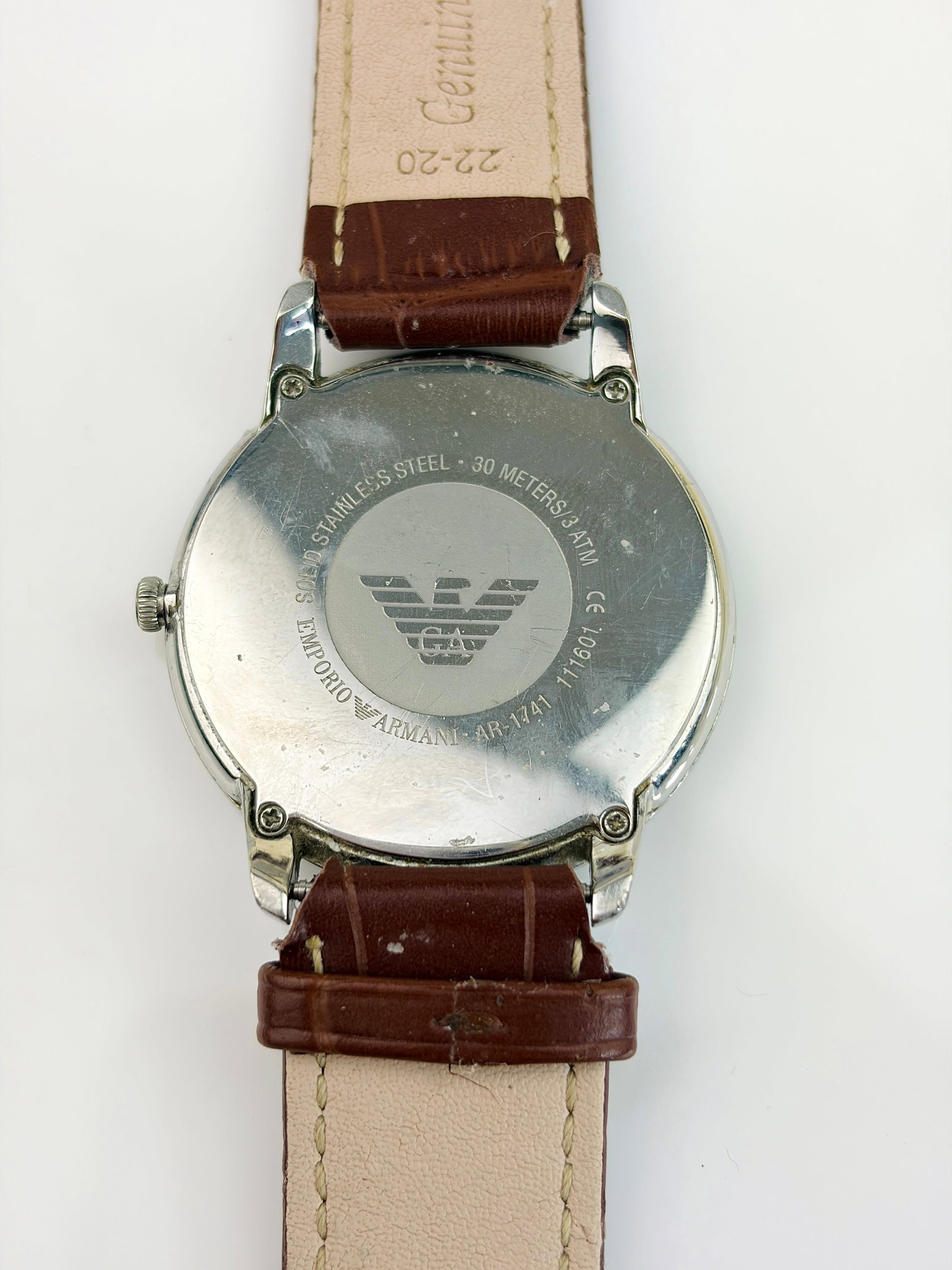 MEN'S EMPORIO ARMANI WATCH WITH BLACK DIAL AND LEATHER STRAP - 4