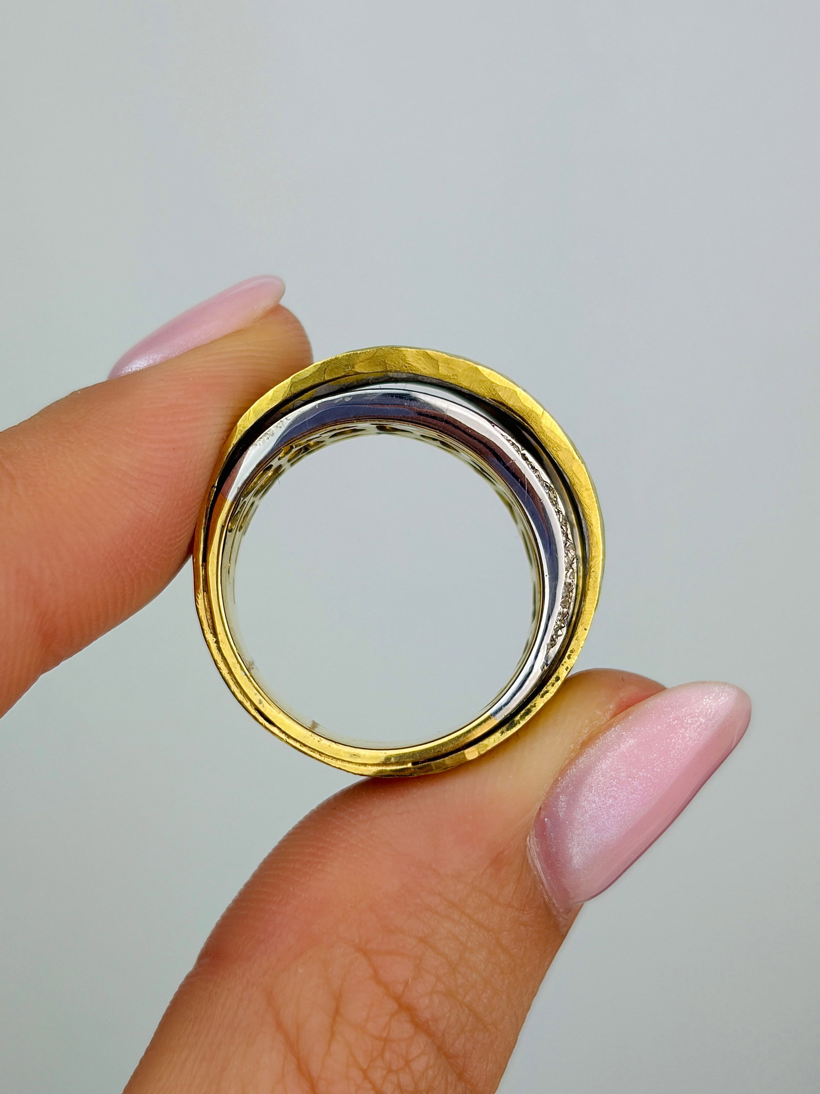 heavy Modern Style 18ct White Gold and Yellow Gold multi row Diamond band Ring - 5