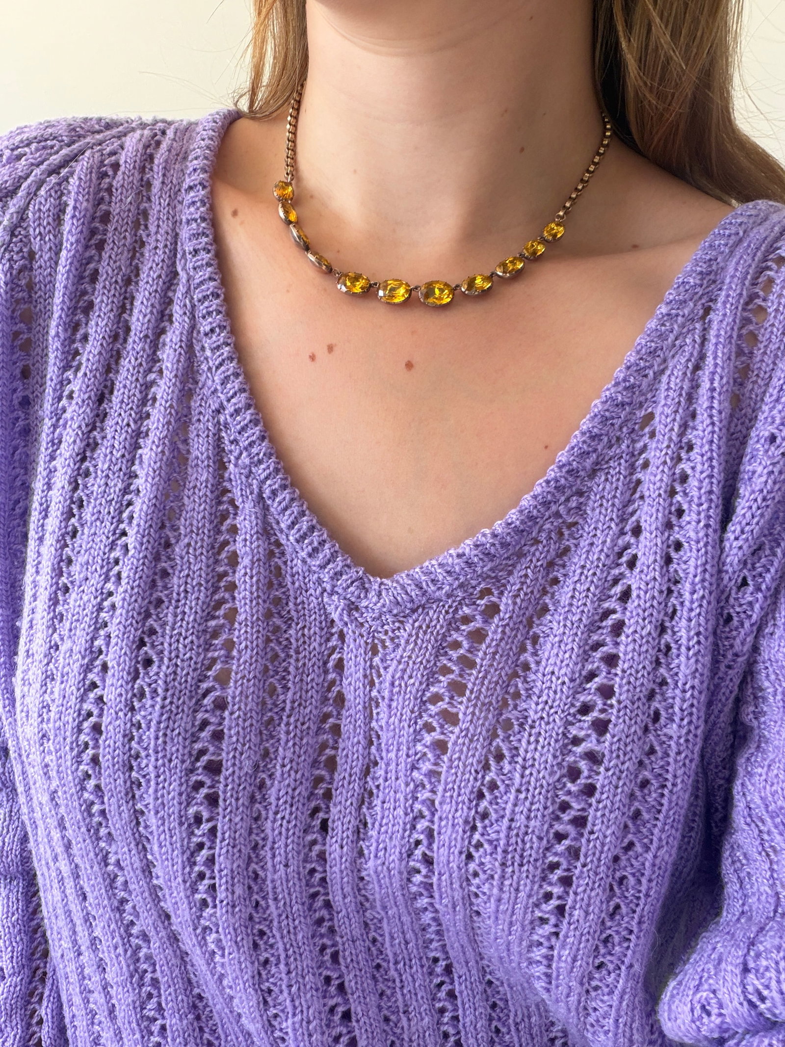 ANTIQUE 9CT GOLD YELLOW PASTE NECKLACE - 7