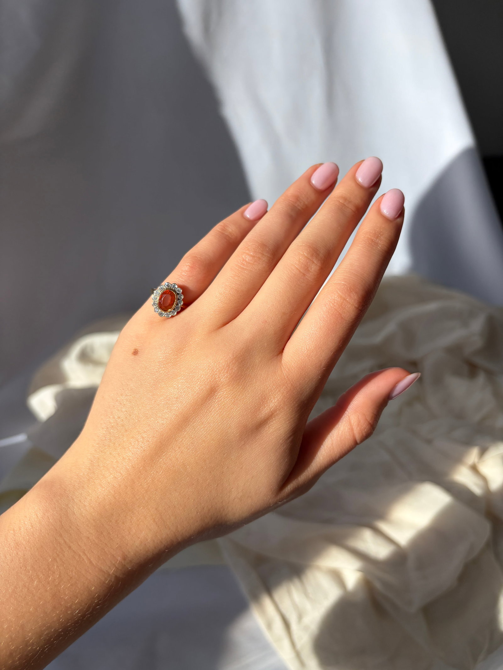 Vintage Fire Opal and Diamond 18 Carat Cluster Ring - 10