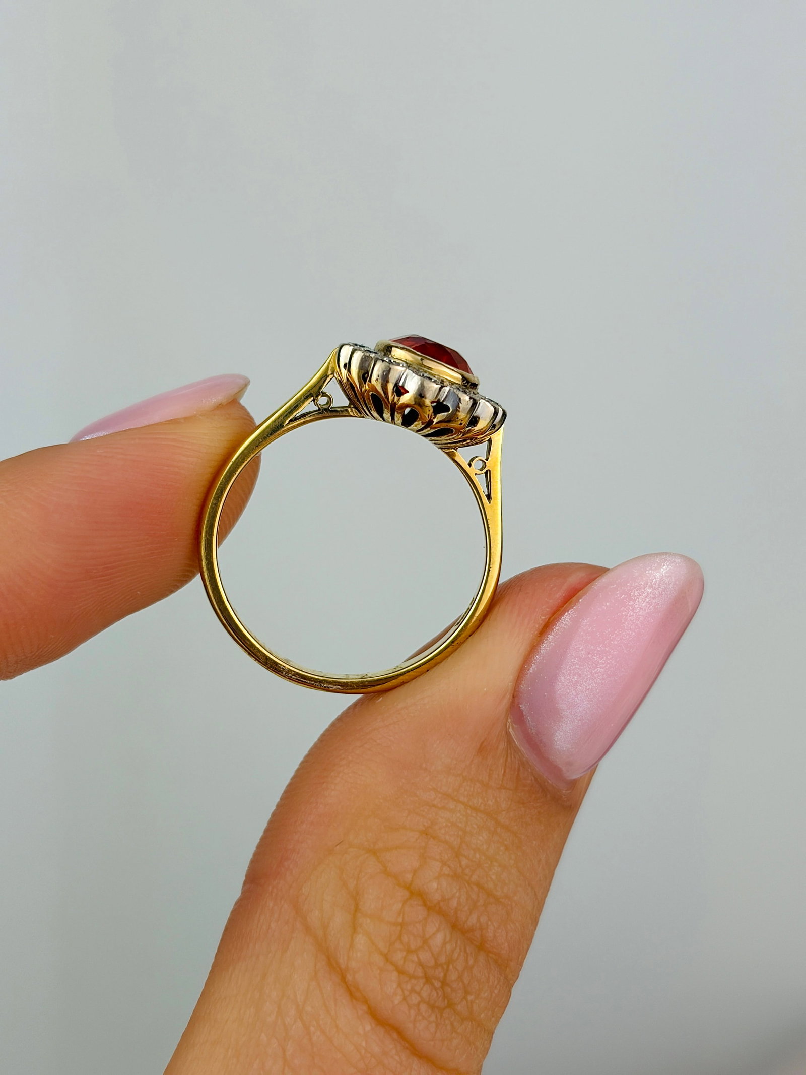 Vintage Fire Opal and Diamond 18 Carat Cluster Ring - 6