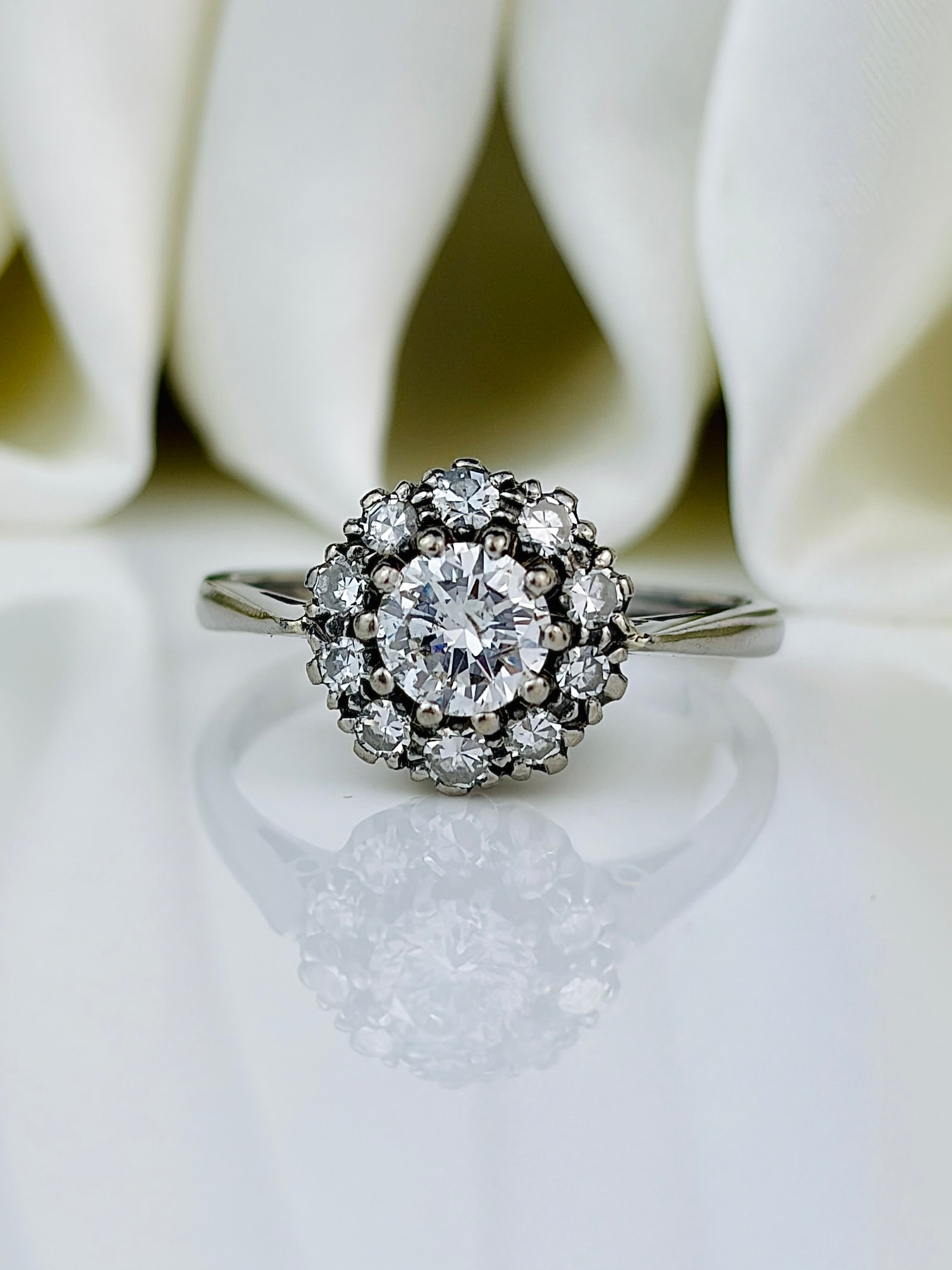 1.25CT Art Deco Diamond and 18 Carat White Gold Cluster Ring