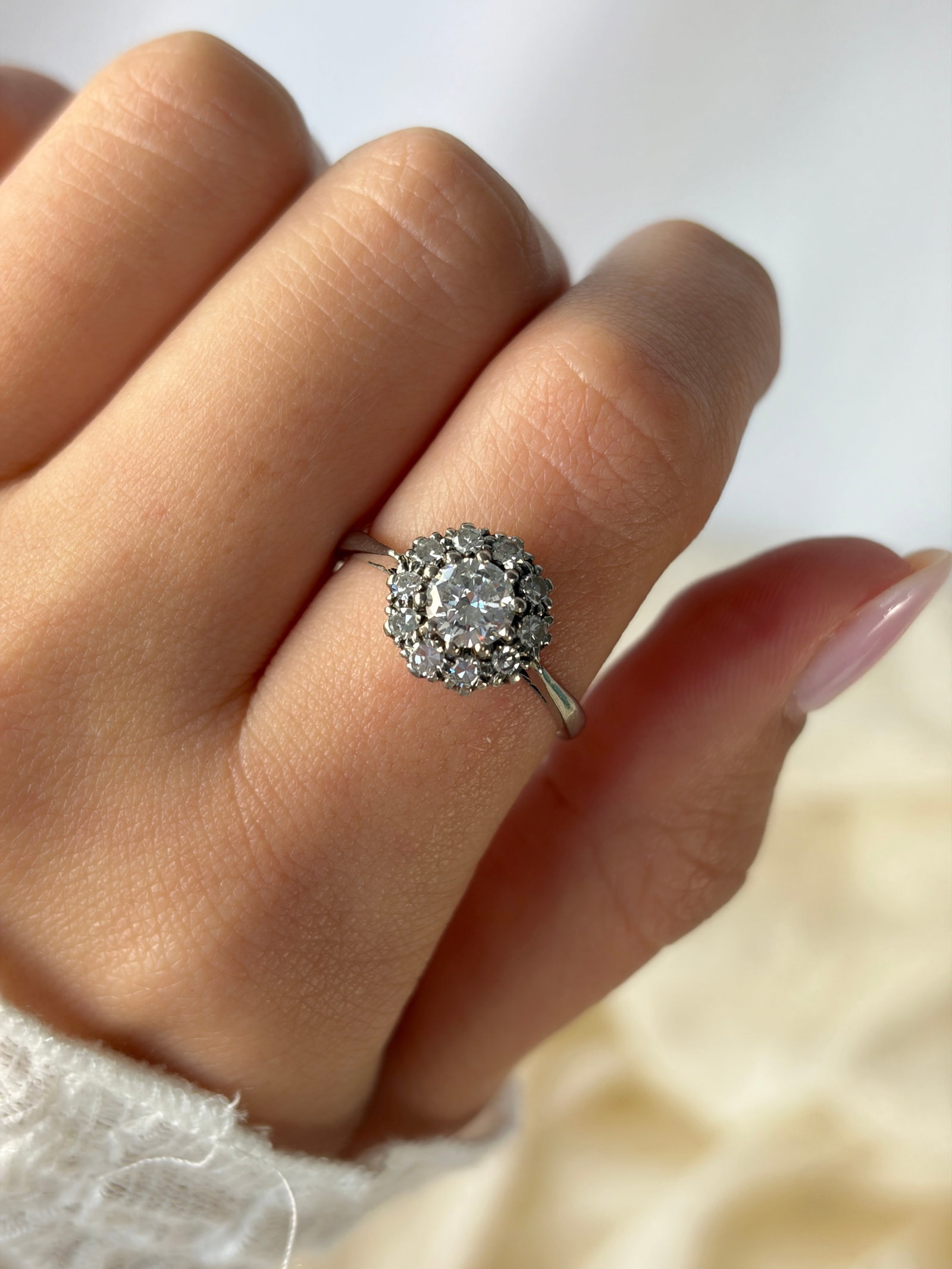 1.25CT Art Deco Diamond and 18 Carat White Gold Cluster Ring - 9