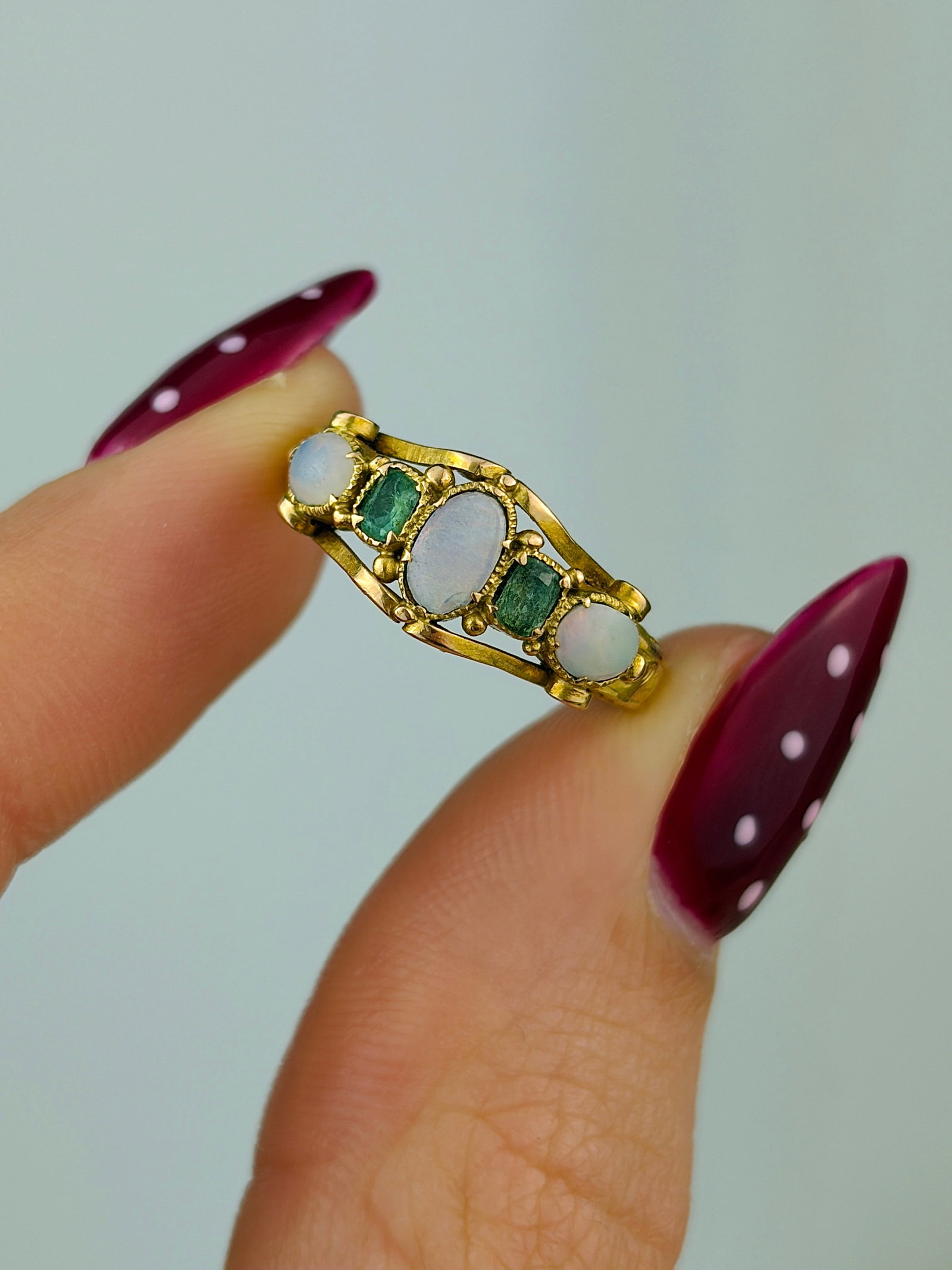 antique opal and emerald gold ring - 5