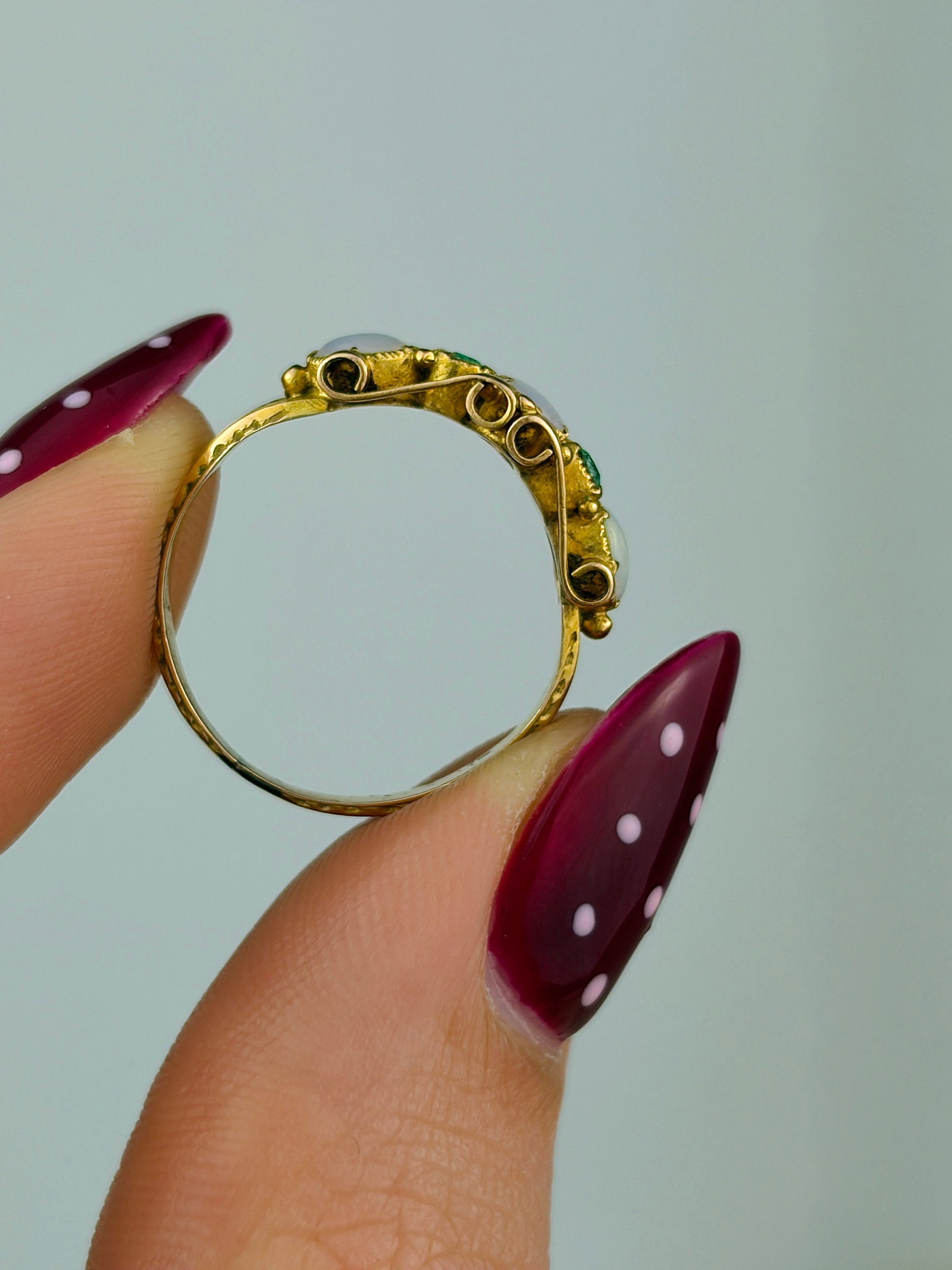antique opal and emerald gold ring - 6