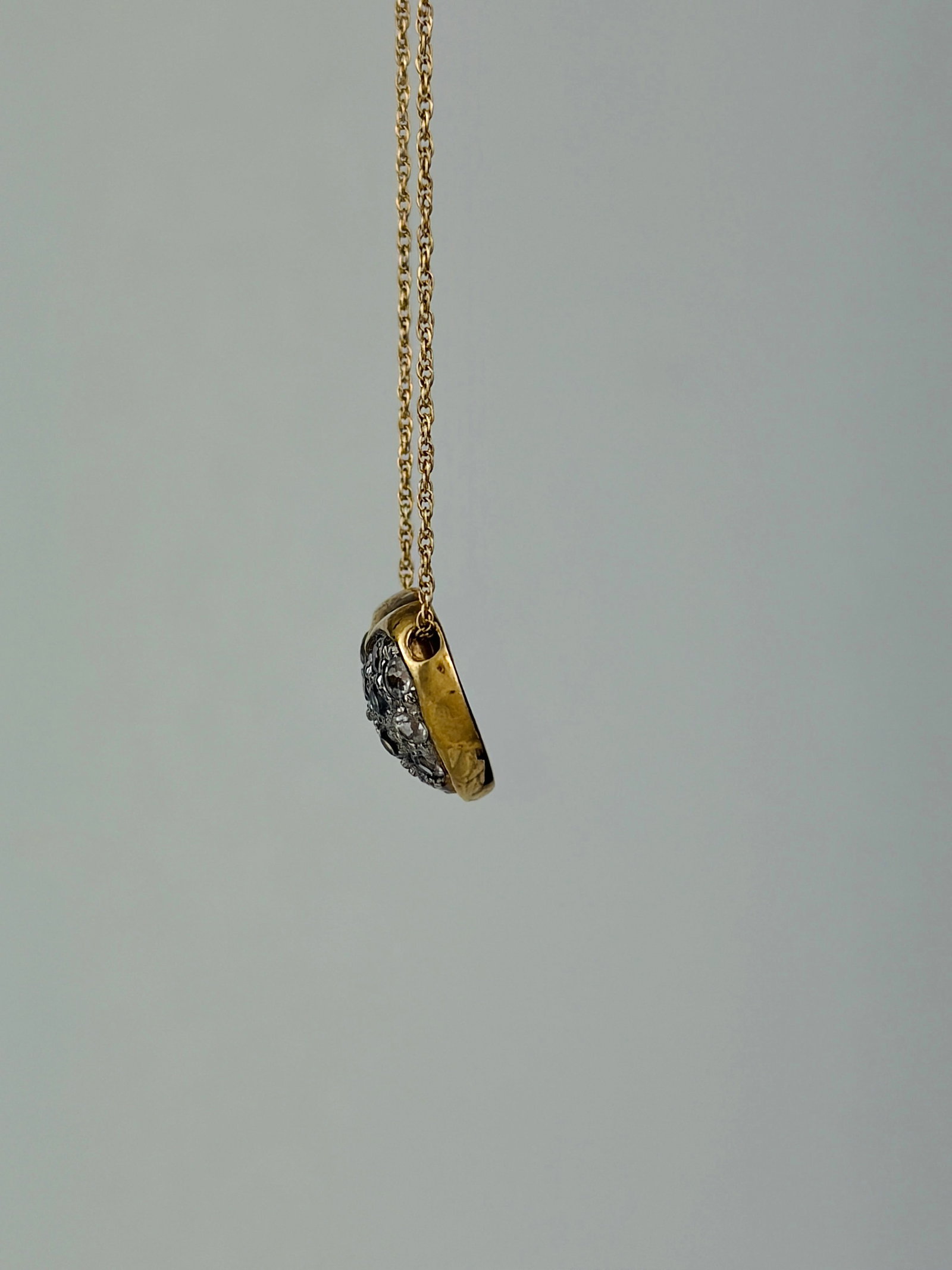 vintage 14ct yellow gold pave heart pendant on chain - 3