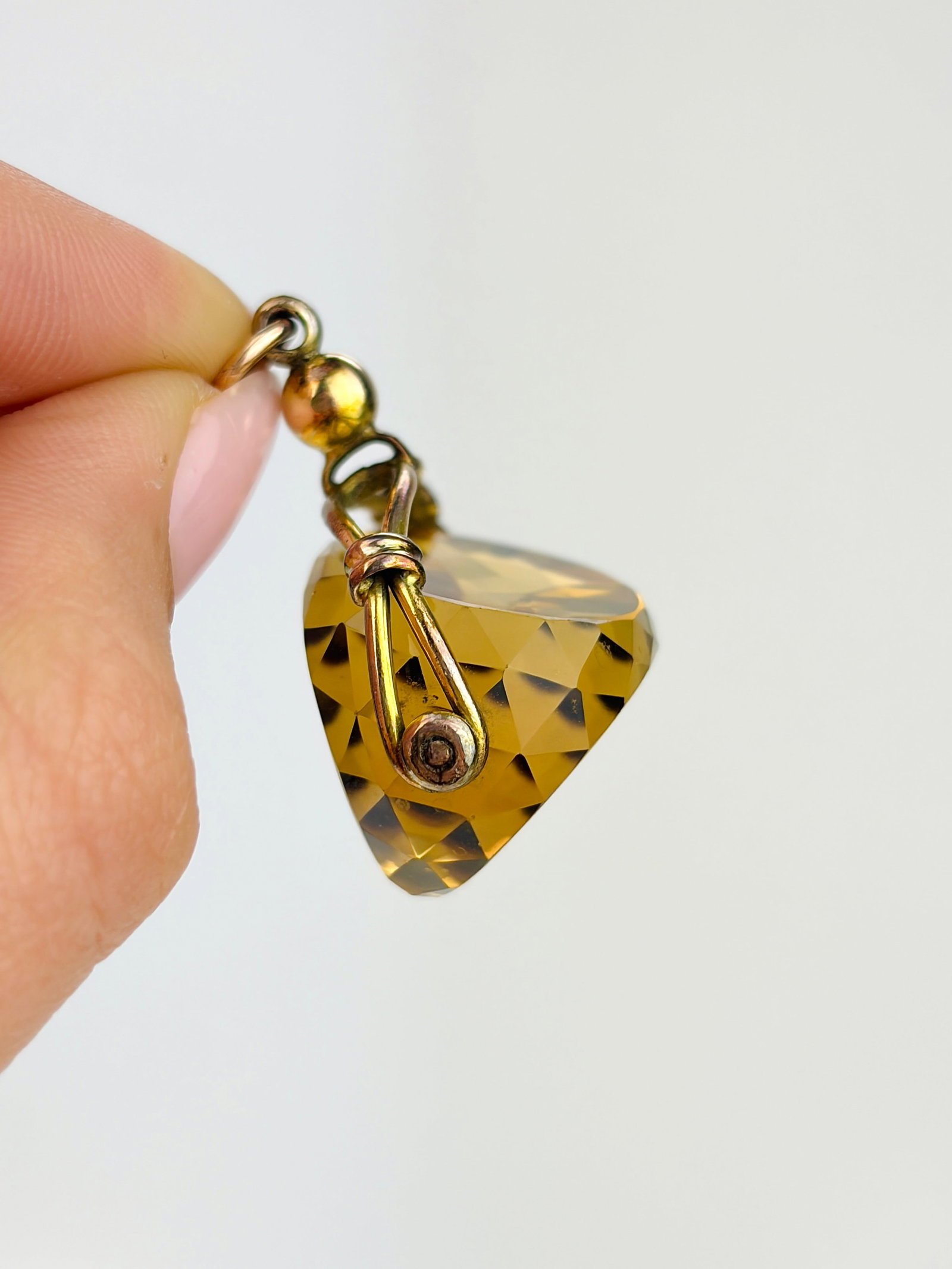 ANTIQUE LARGE GOLD CITRINE SPINNING FOB PENDANT - 3