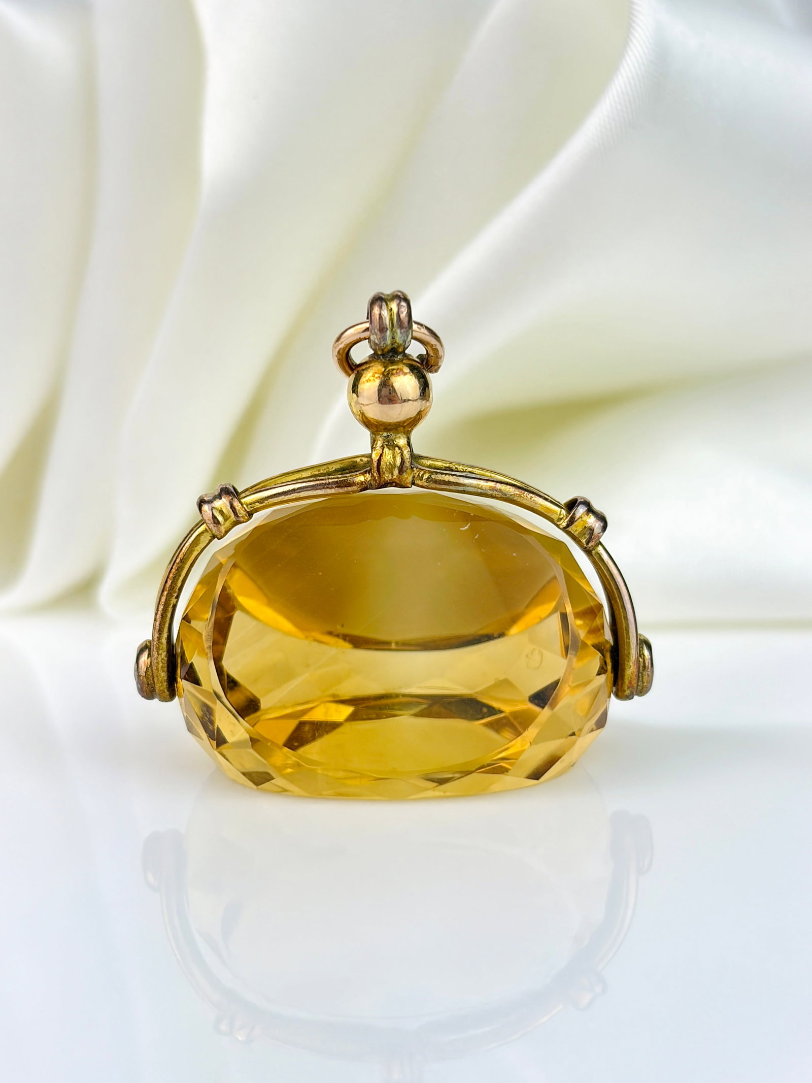 ANTIQUE LARGE GOLD CITRINE SPINNING FOB PENDANT - 4