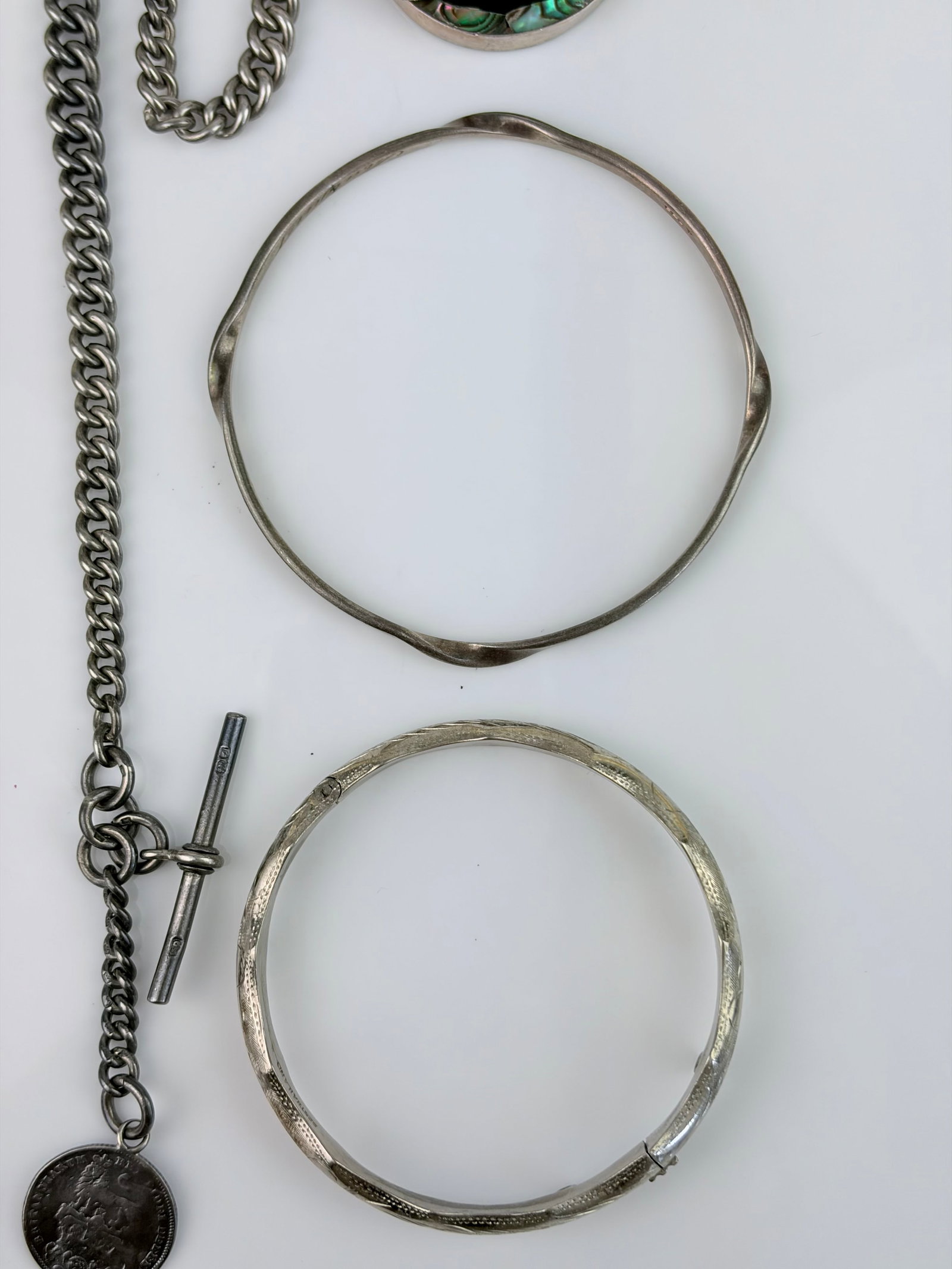 MIXED LOT - SILVER CHAIN, BANGLES, PENDANT ETC - 3