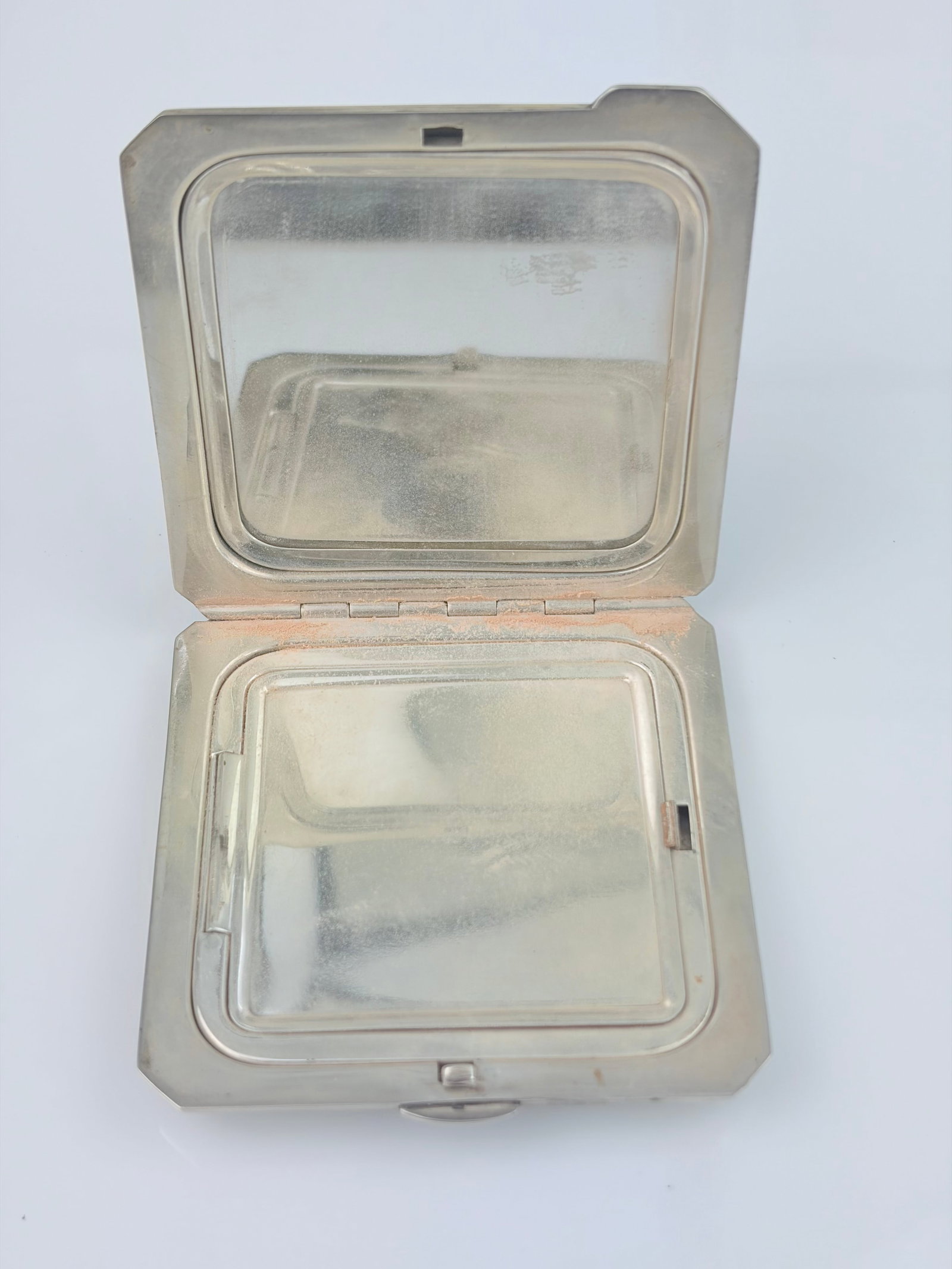 ANTIQUE SILVER ART DECO MAKEUP COMPACT - 4