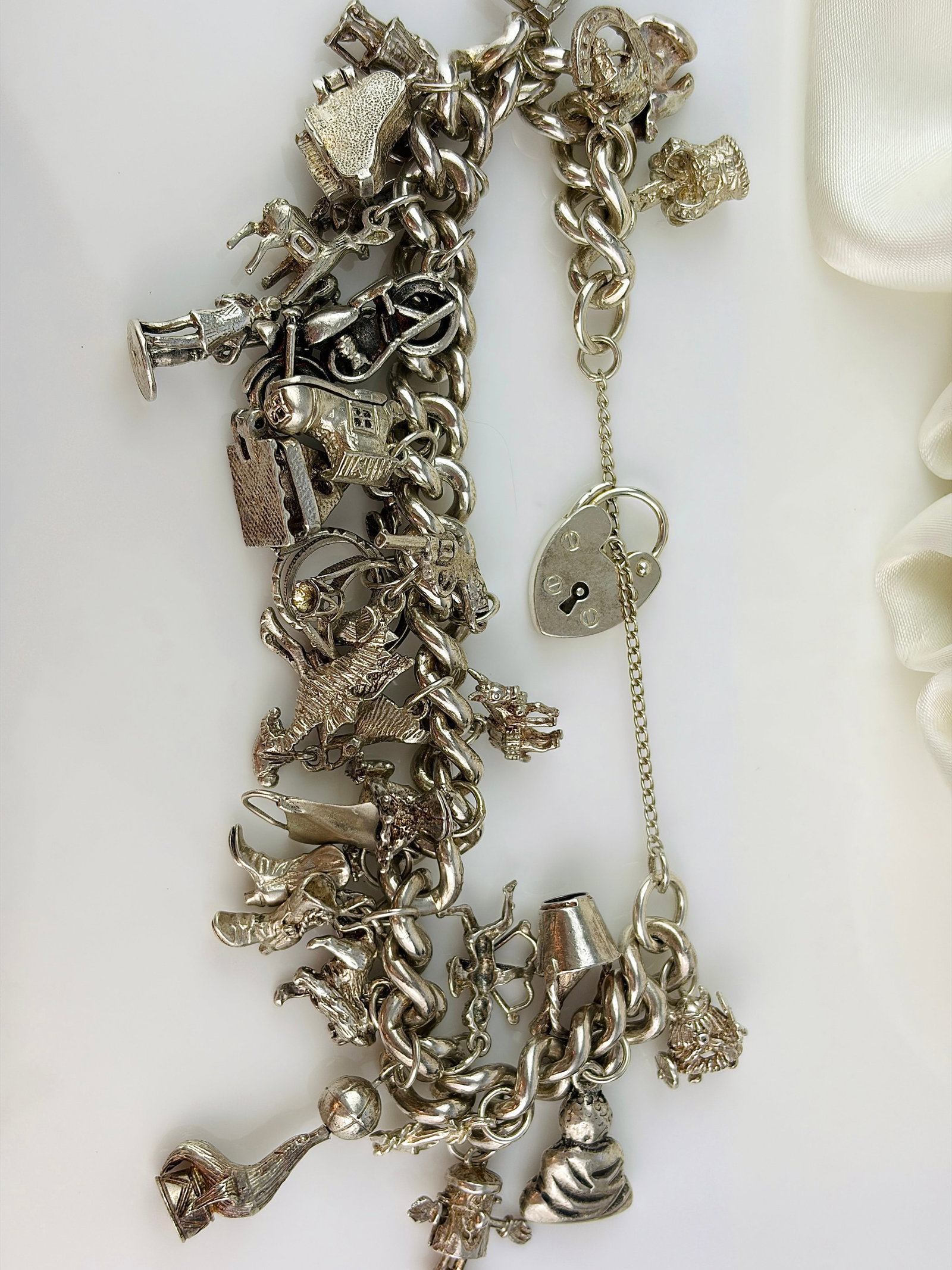 Heavy Sterling Silver Full Charm Bracelet with Opening Charms - 4