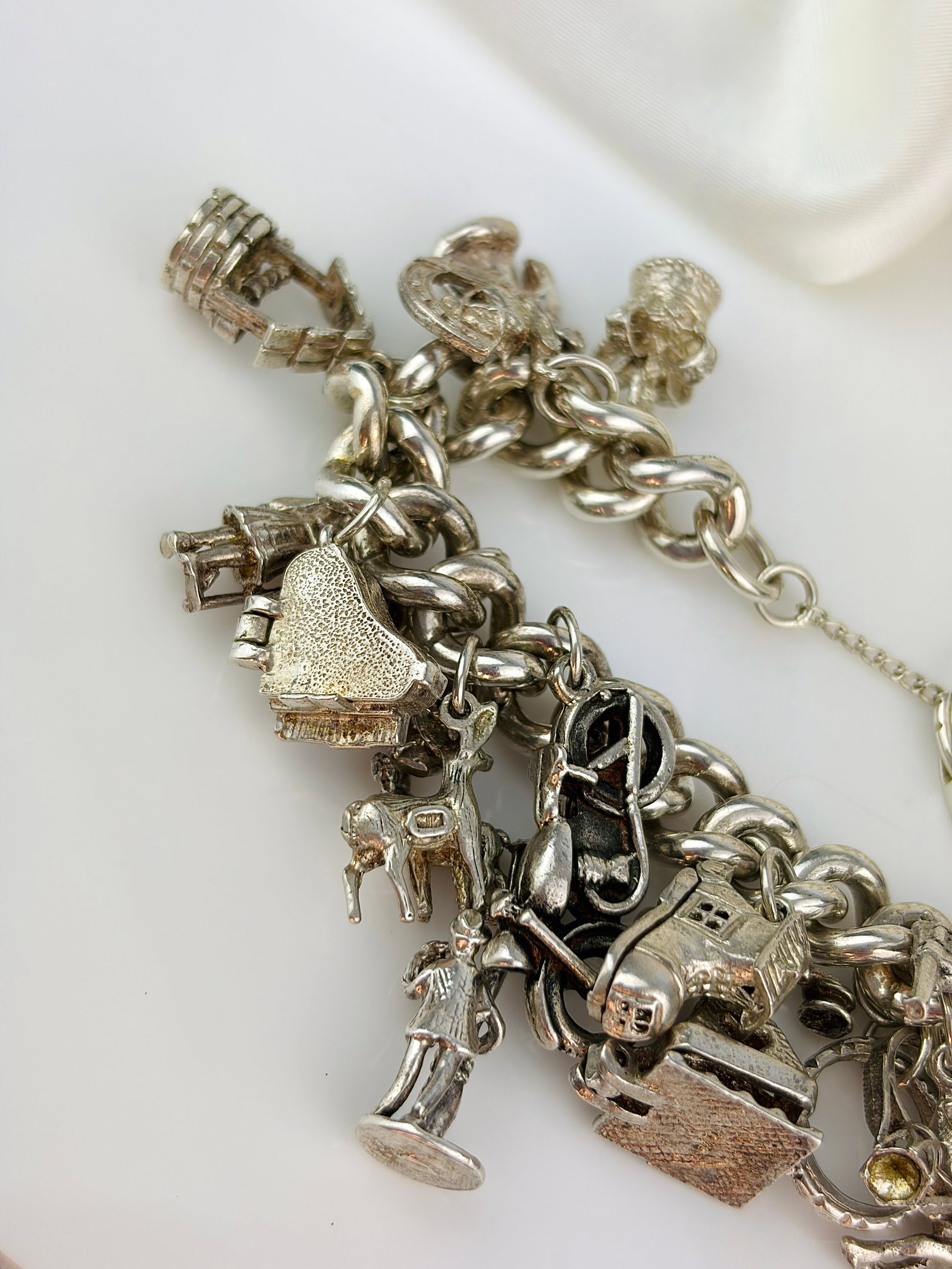 Heavy Sterling Silver Full Charm Bracelet with Opening Charms - 5