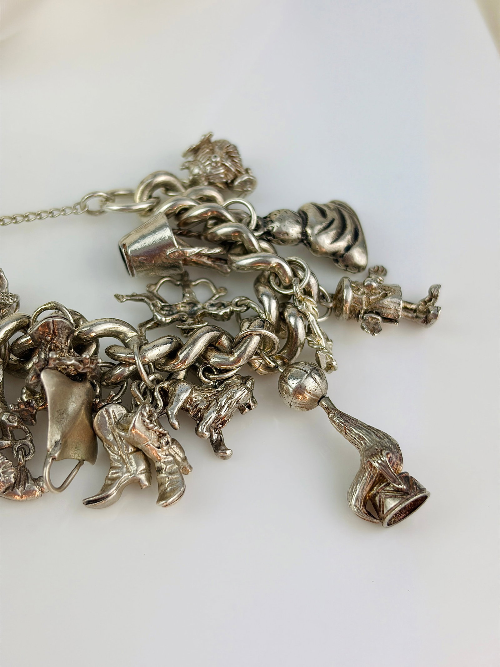 Heavy Sterling Silver Full Charm Bracelet with Opening Charms - 7