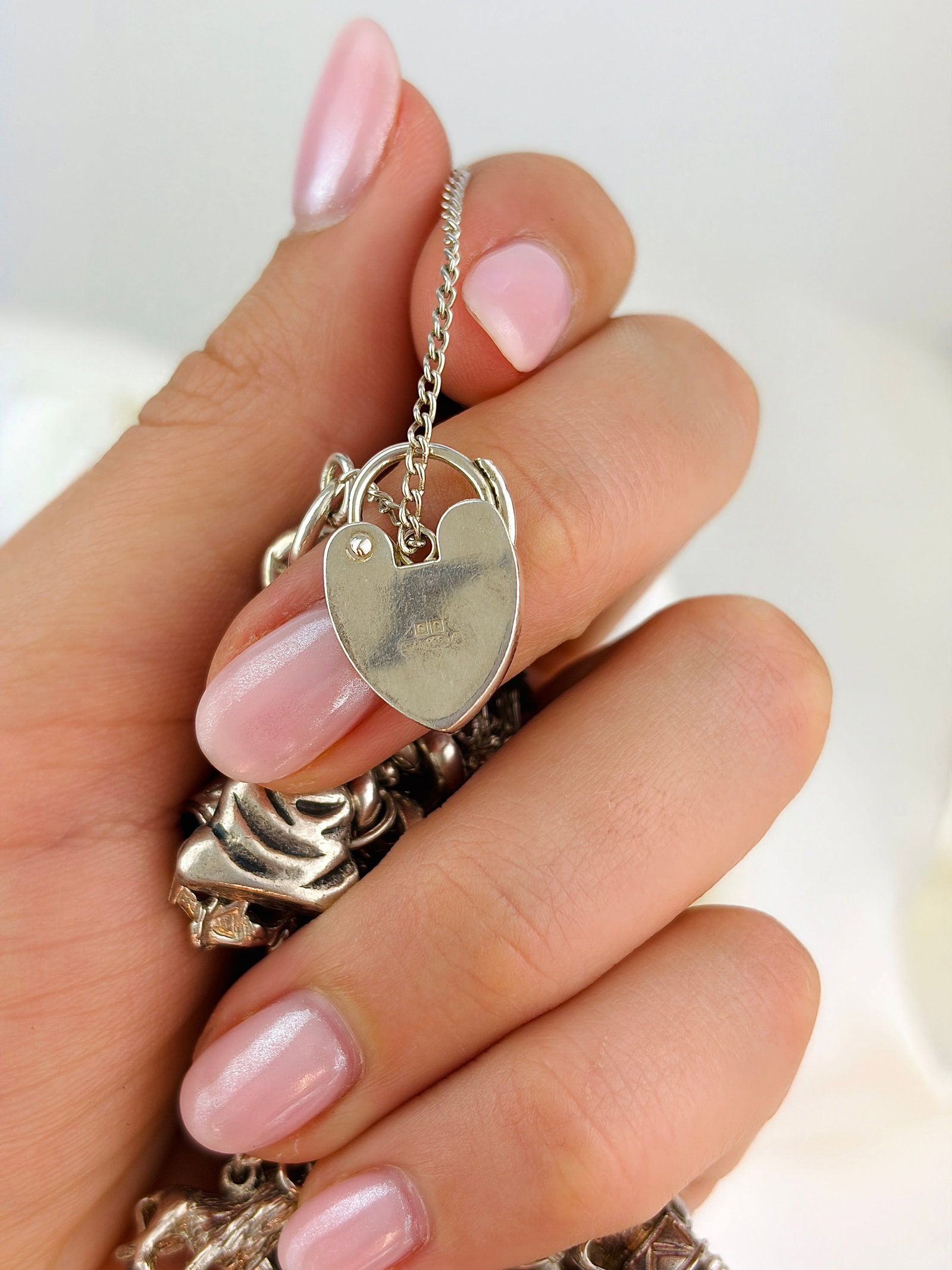 Heavy Sterling Silver Full Charm Bracelet with Opening Charms - 8
