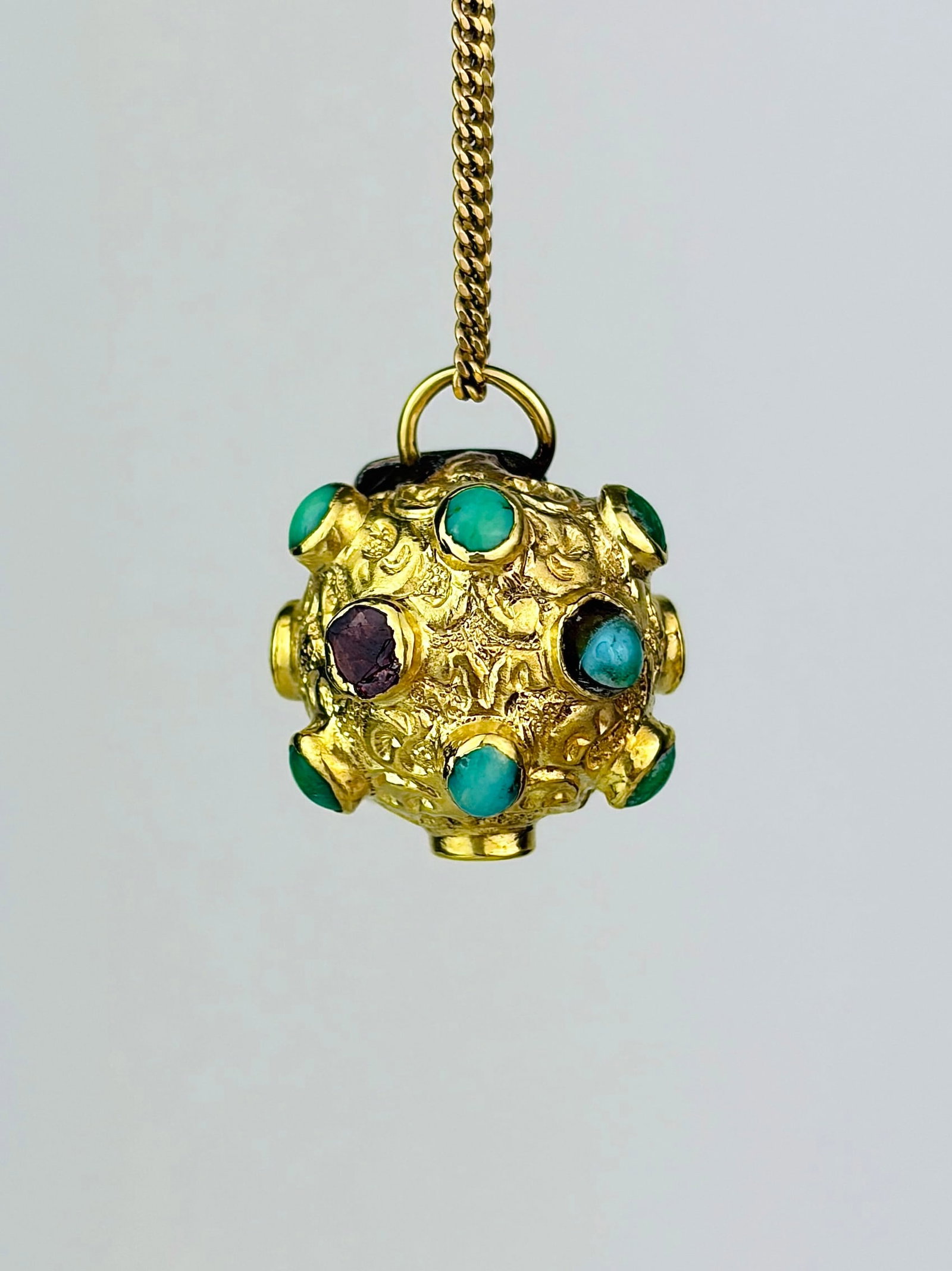 antique flat cut garnet and turquoise sputnik pendant: antique flat cut garnet and turquoise sputnik pendant Wonderful bright stones!