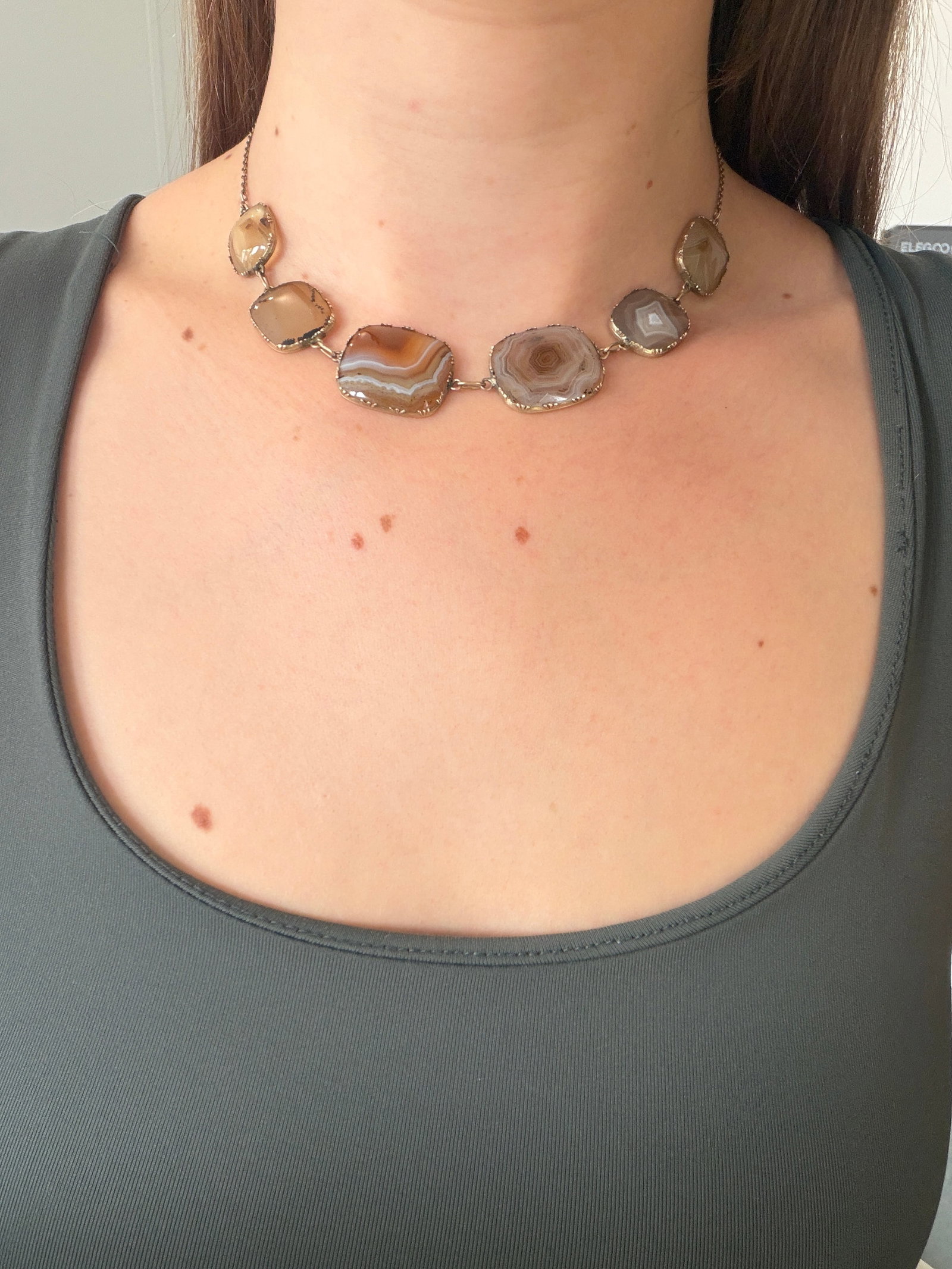 ANTIQUE GEORGIAN ERA 9CT GOLD BANDED AGATE NECKLACE - 6