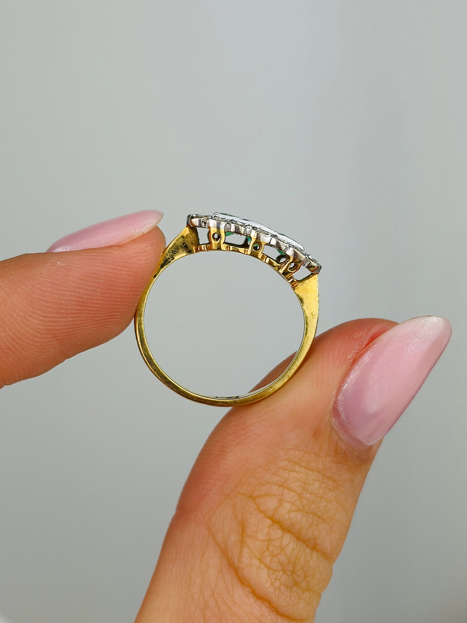 Emerald and Diamond 18ct Gold Three Stone Cluster Ring - 6