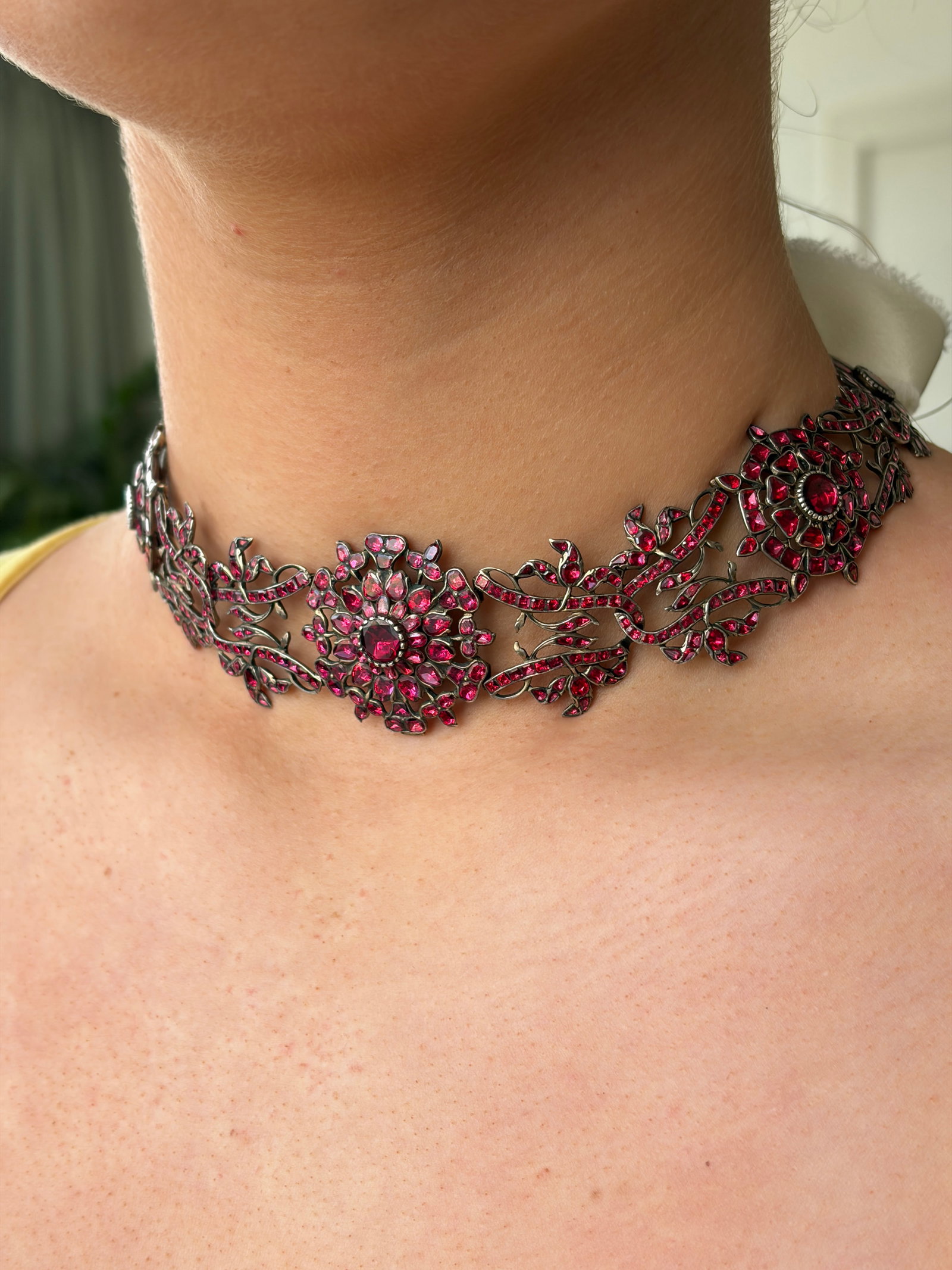 ANTIQUE GEORGIAN FLAT CUT GARNET 18CT GOLD CLUSTER RIVIERE NECKLACE IN BOX - 5