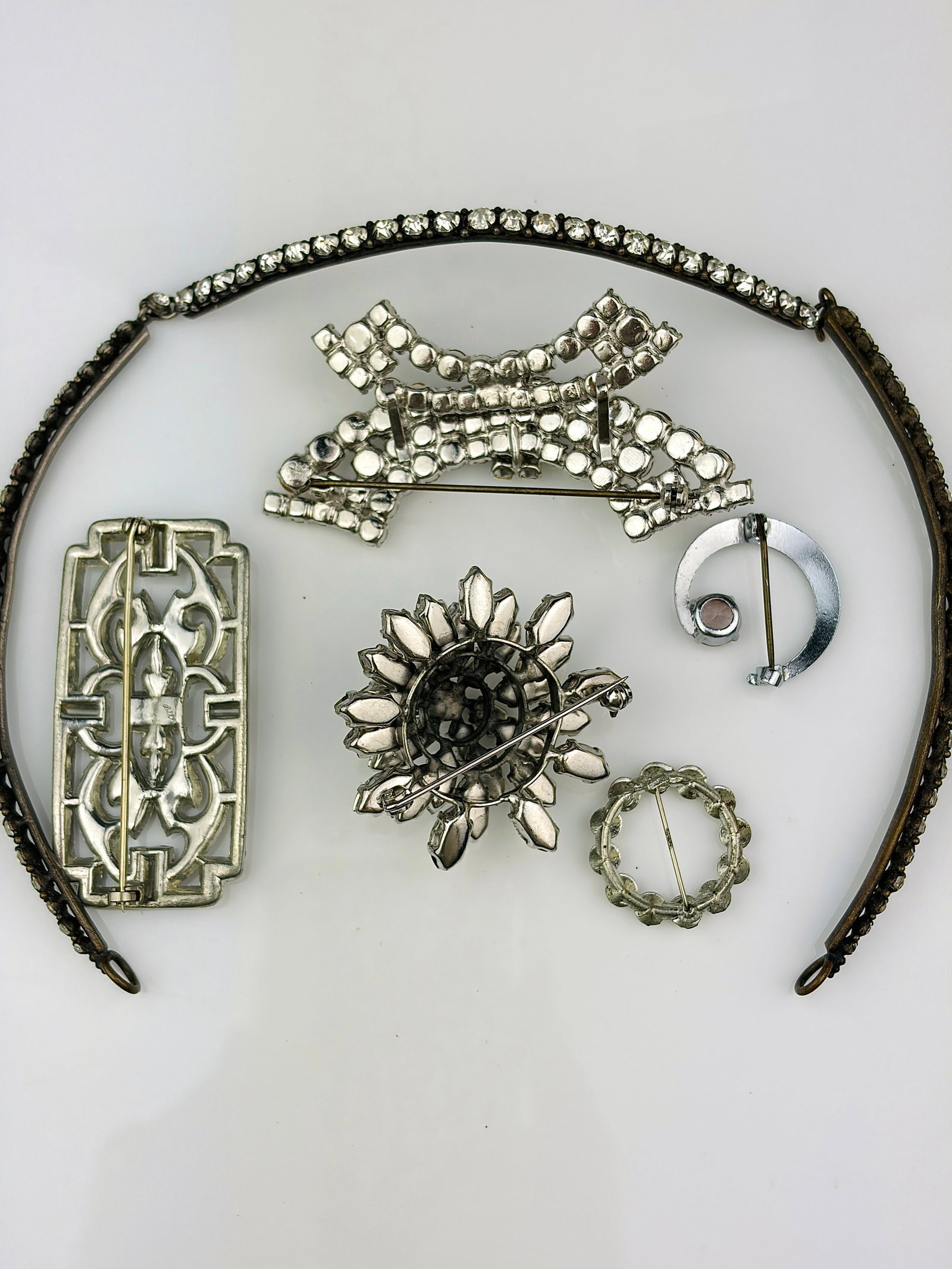 antique / vintage mixed lot paste jewellery inc crescent brooch and riviere necklace - 2