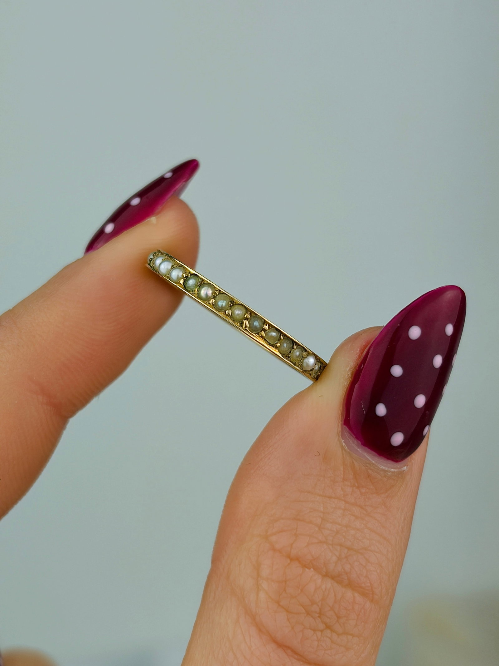 antique 9ct gold pearl full eternity band ring - 4