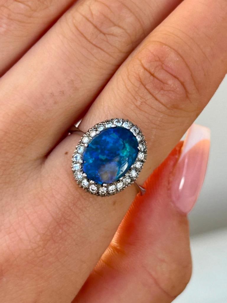 Large 18ct White Gold Black Opal and Diamond Ring - 3