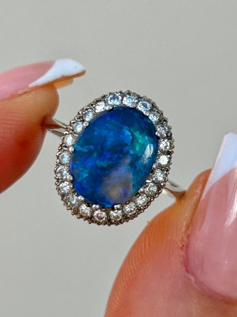 Large 18ct White Gold Black Opal and Diamond Ring - 4