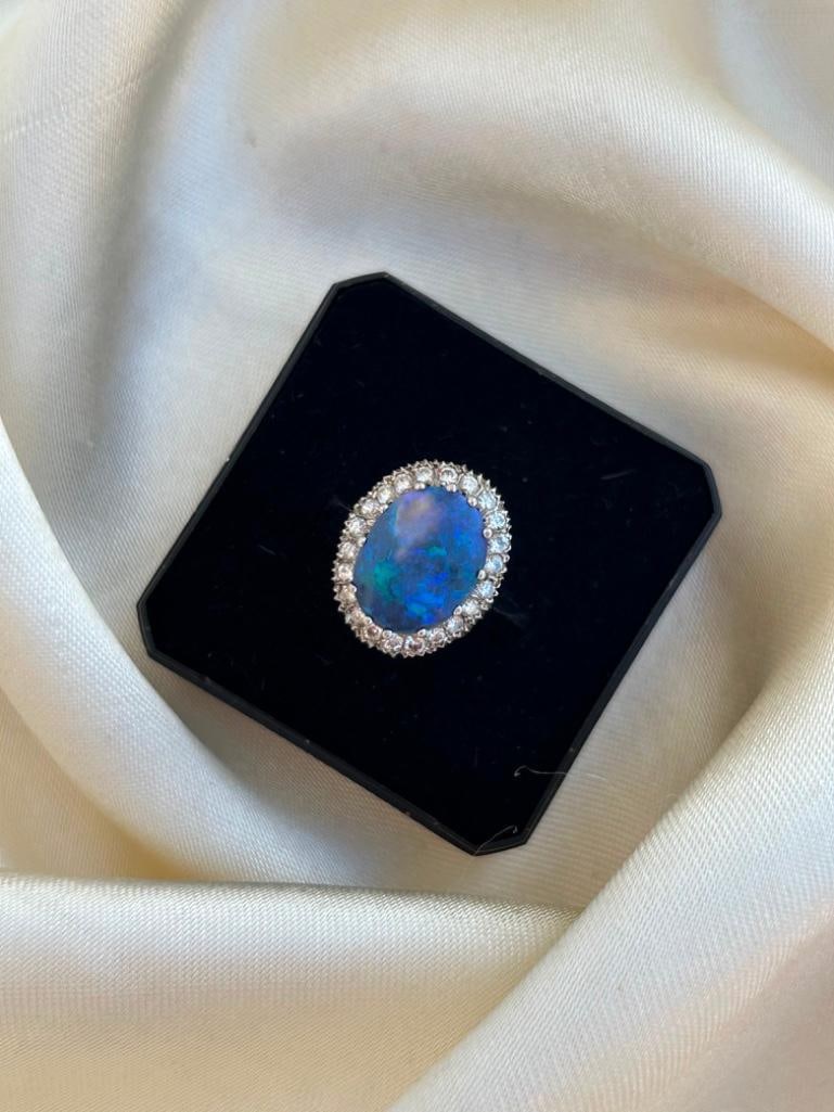 Large 18ct White Gold Black Opal and Diamond Ring - 5
