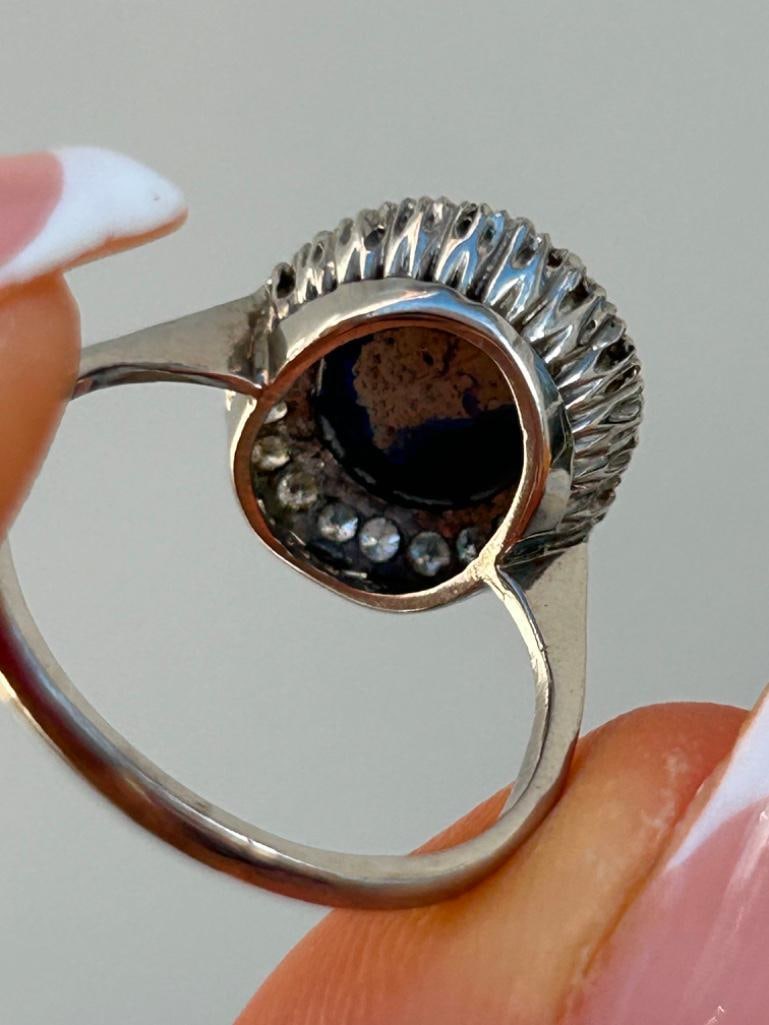 Large 18ct White Gold Black Opal and Diamond Ring - 7