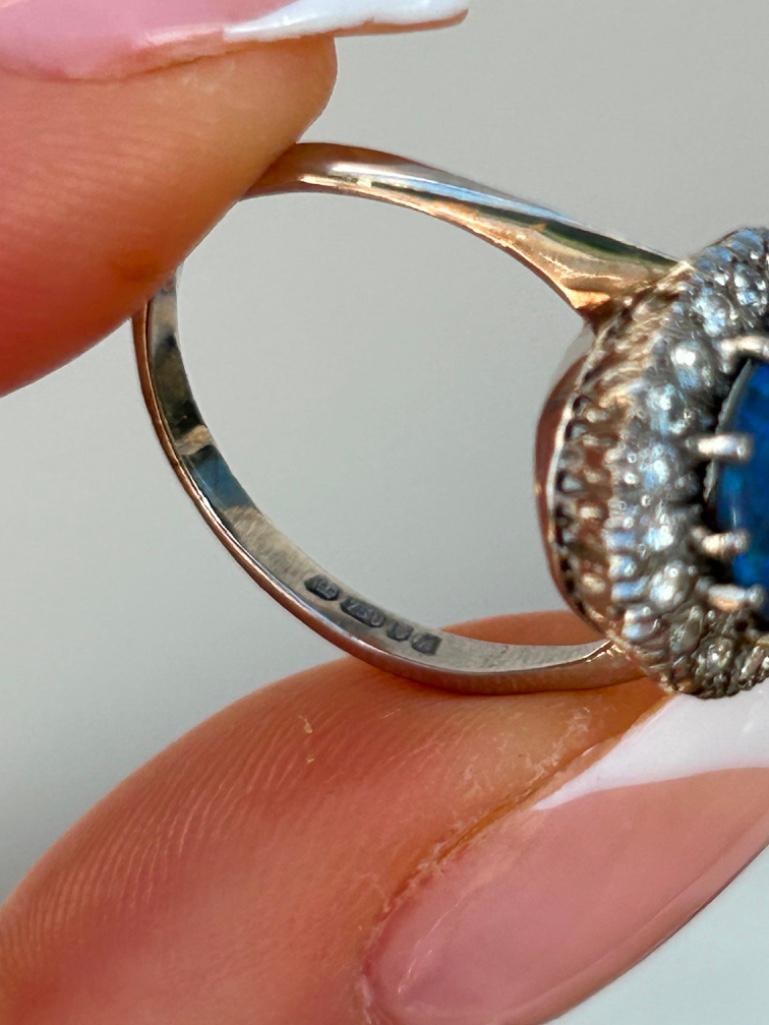 Large 18ct White Gold Black Opal and Diamond Ring - 9