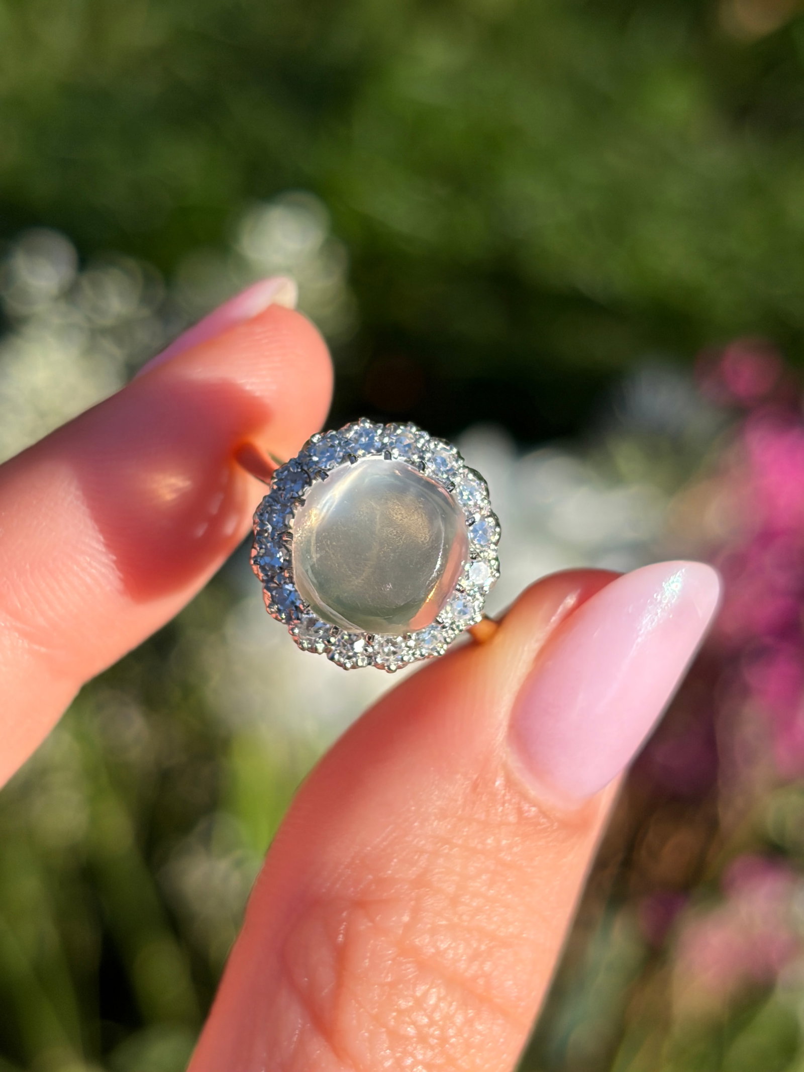 Art Deco Diamond and Moonstone 18 Carat Gold and Platinum Ring - 11