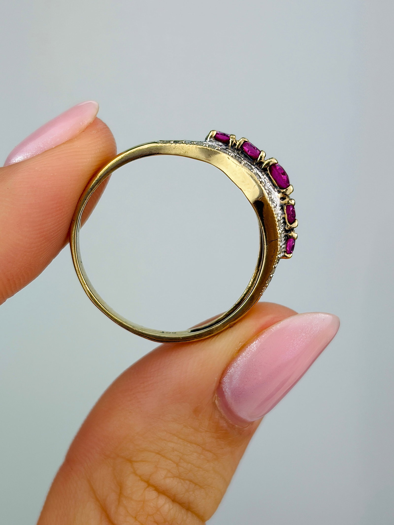 Vintage 9 Carat Pink Sapphire and Diamond Ring - 6
