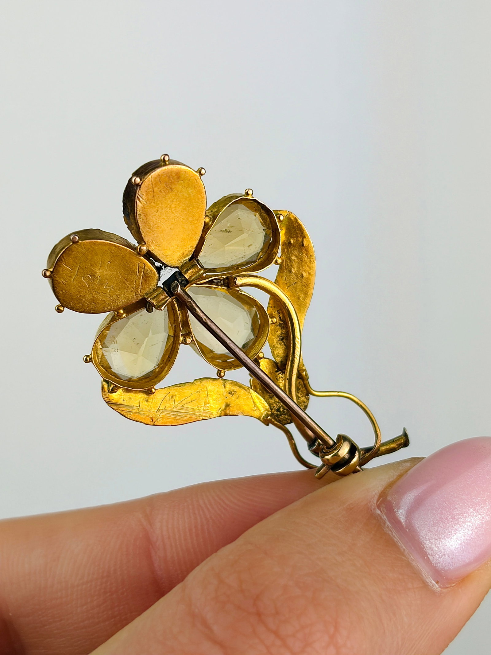 Antique Georgian Era 18ct Yellow Gold Gems Pansy Brooch Large Size - 3