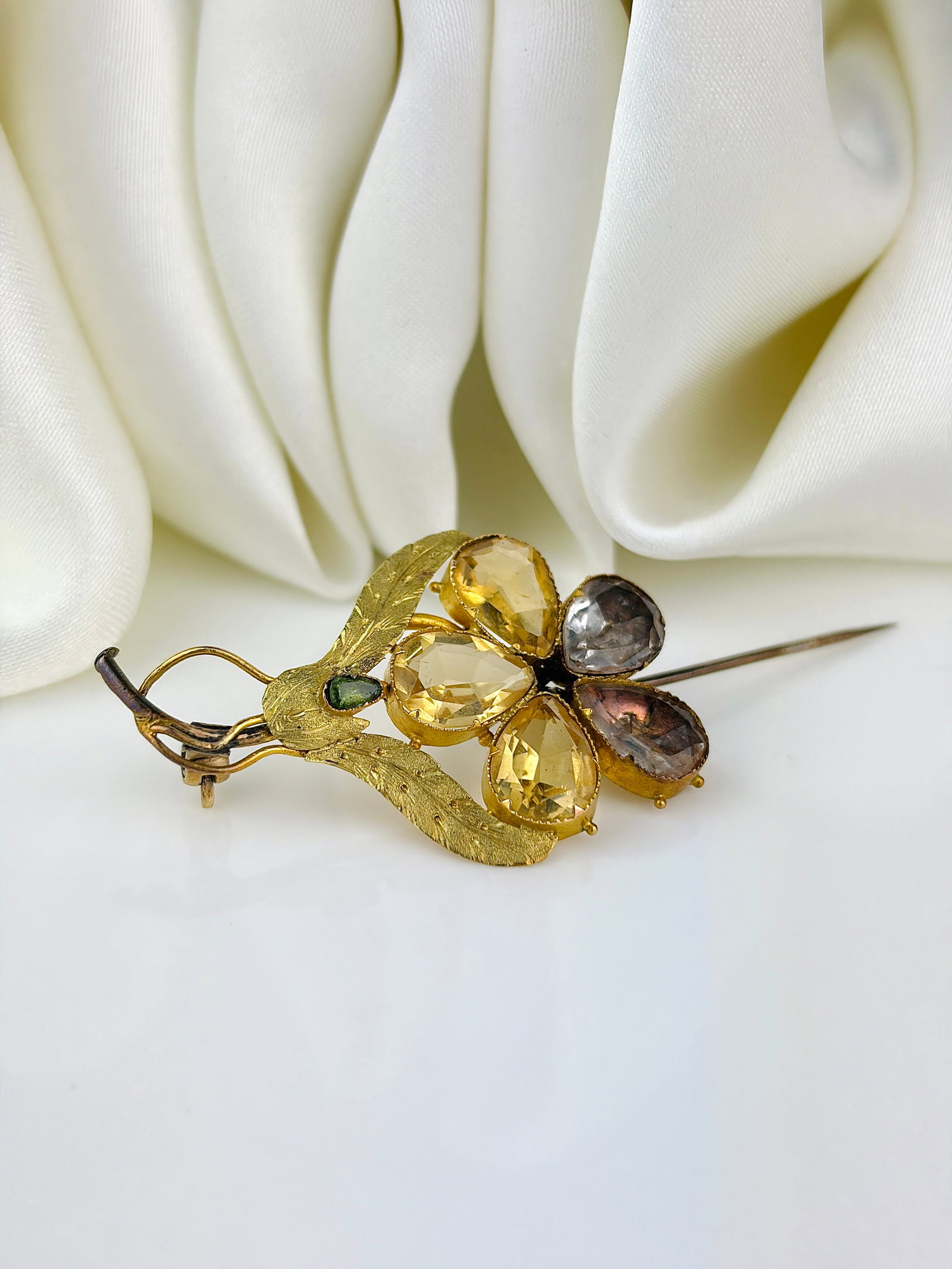 Antique Georgian Era 18ct Yellow Gold Gems Pansy Brooch Large Size - 4