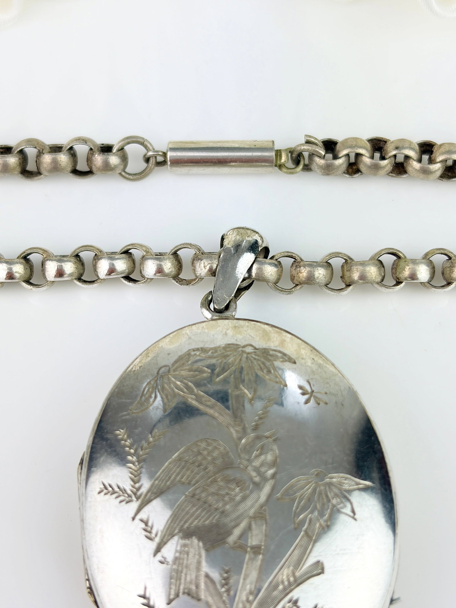 ANTIQUE VICTORIAN ERA STERLING SILVER AESTHETIC LOCKET ON NECKLACE - 4