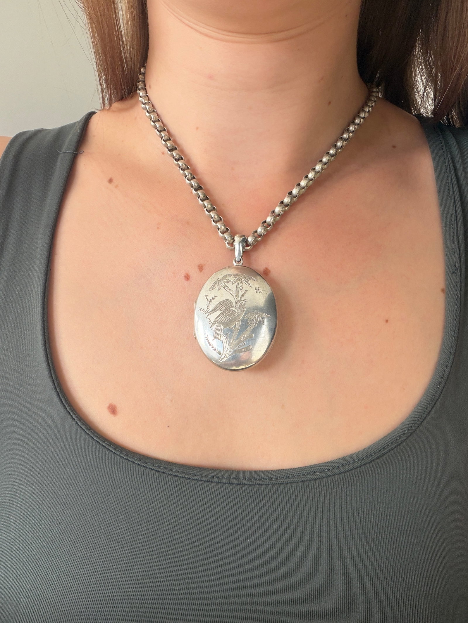 ANTIQUE VICTORIAN ERA STERLING SILVER AESTHETIC LOCKET ON NECKLACE - 6