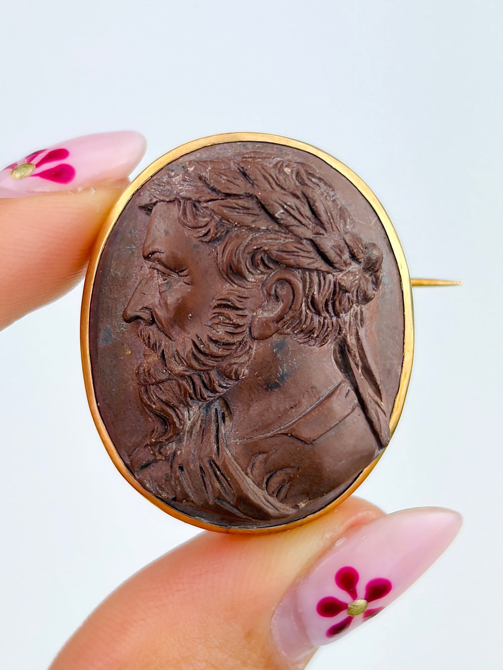 ANTIQUE 18CT GOLD LAVA CAMEO SUITE IN ORIGINAL FITTED BOX - 8