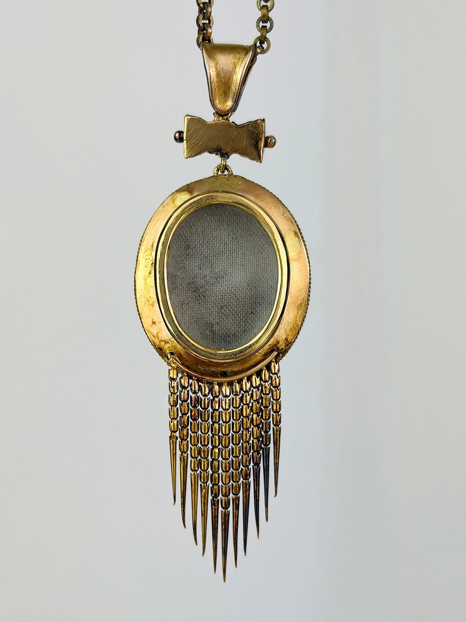Antique Boxed Blue and White Enamel and Pearl Fringe Locket Back Pendant - 3