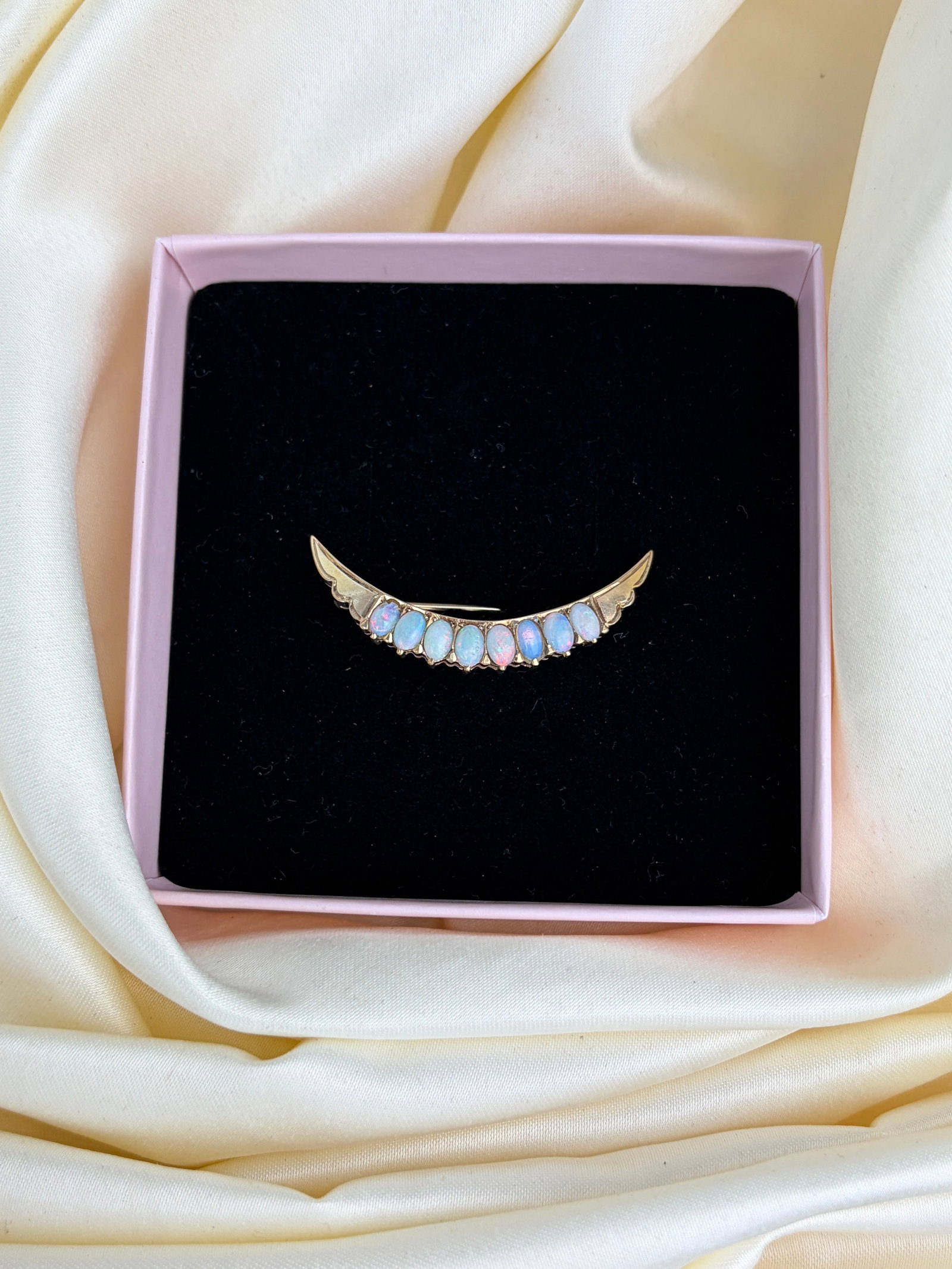 Vintage Gold Opal Crescent Brooch - 6