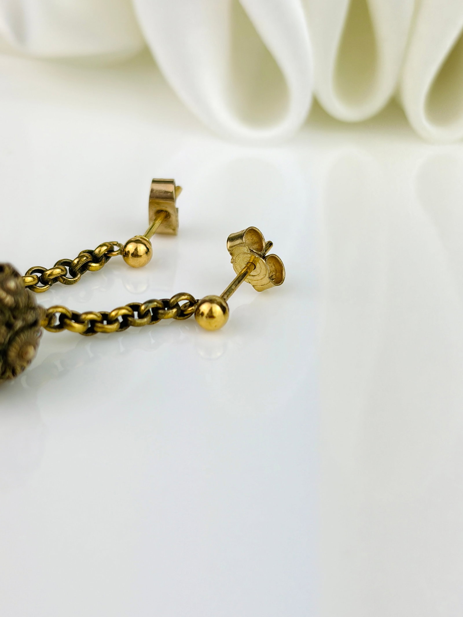 ANTIQUE FLOWER DROP EARRINGS IN 18CT AND 9CT GOLD - 4