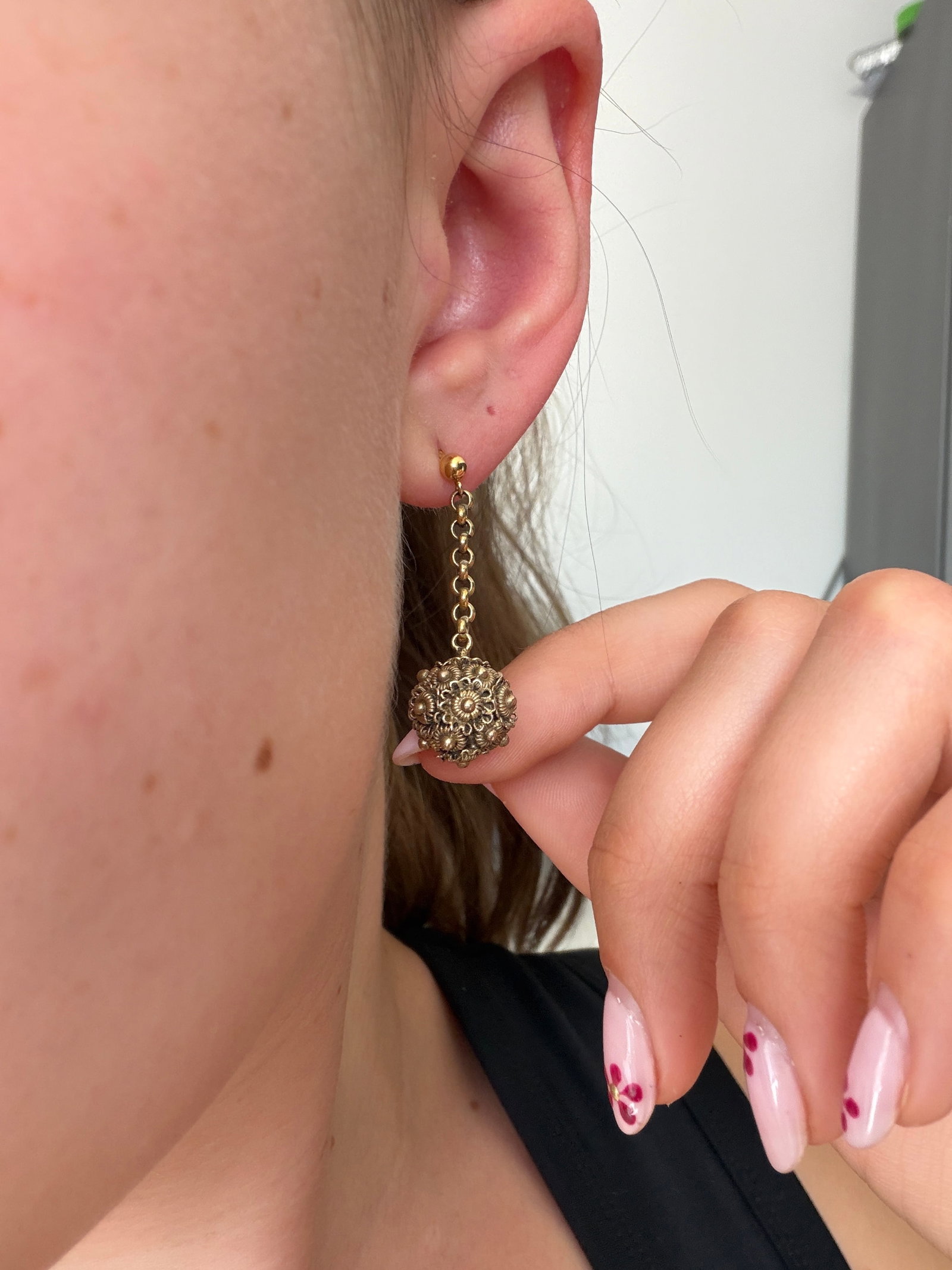 ANTIQUE FLOWER DROP EARRINGS IN 18CT AND 9CT GOLD - 5