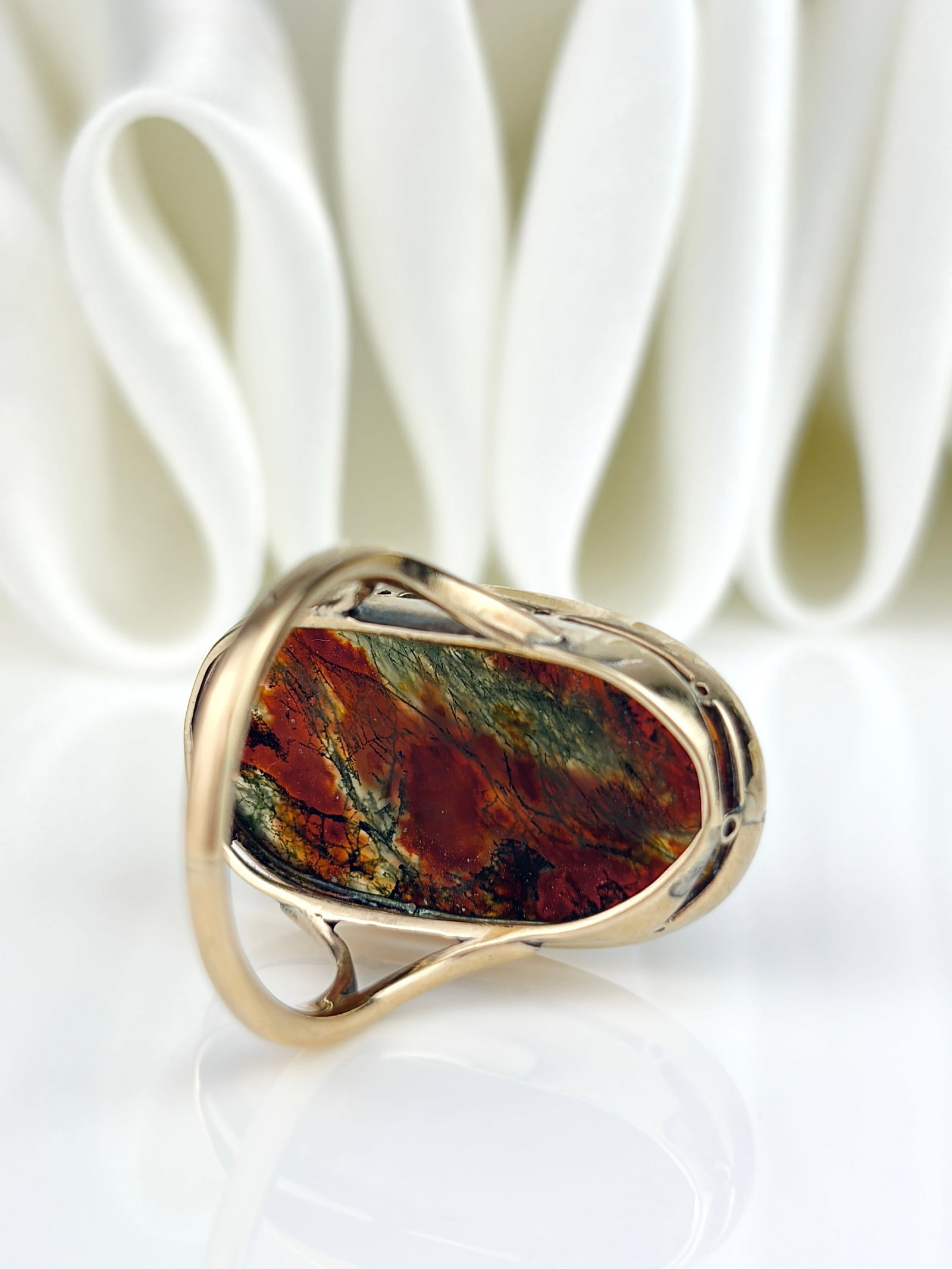 VINTAGE LARGE RED AND GREEN MOSS AGATE RING IN GOLD - 3