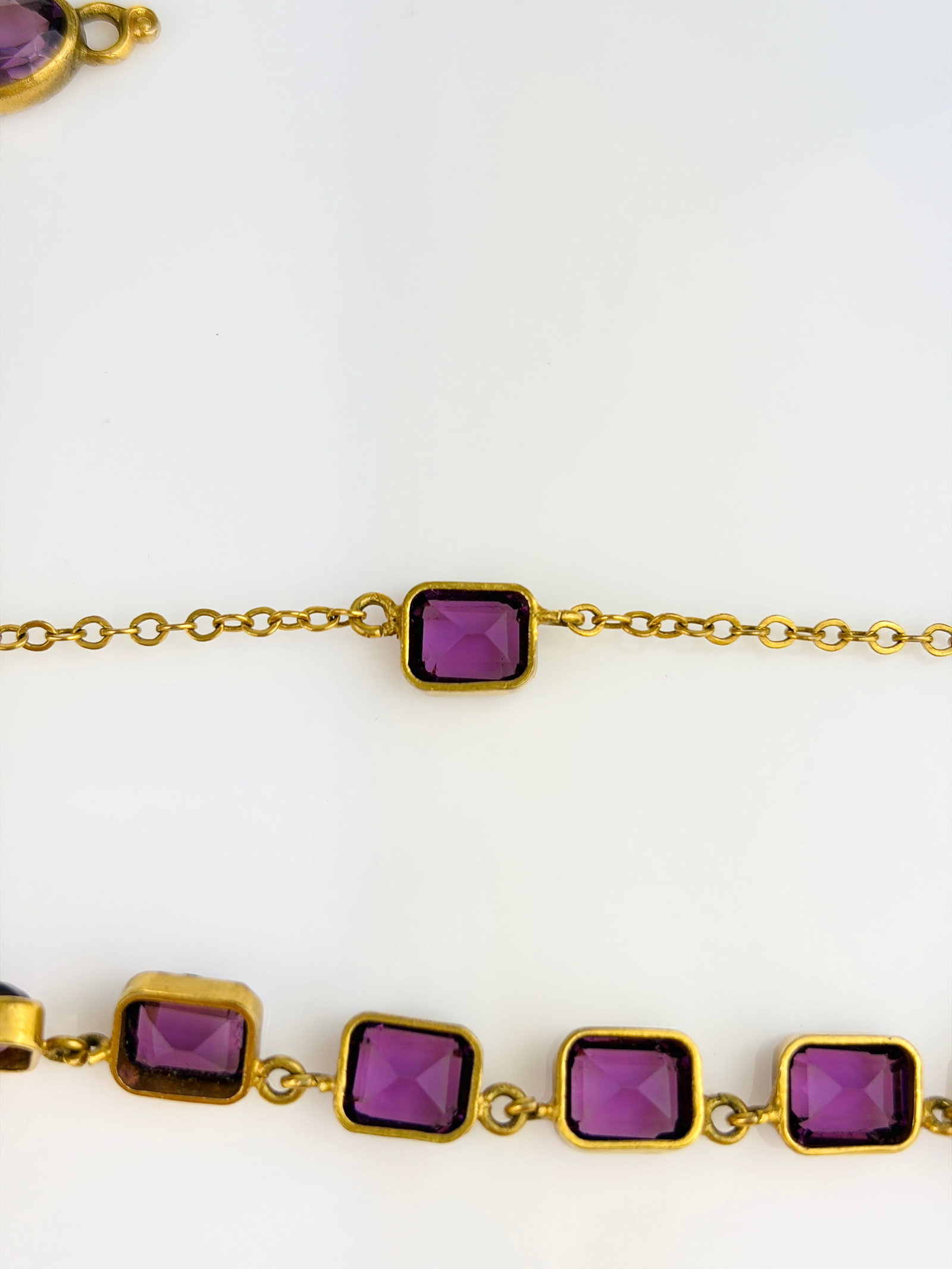 ANTIQUE GILT METAL PURPLE PASTE CROSS PENDANT AND RIVIERE NECKLACE - 10