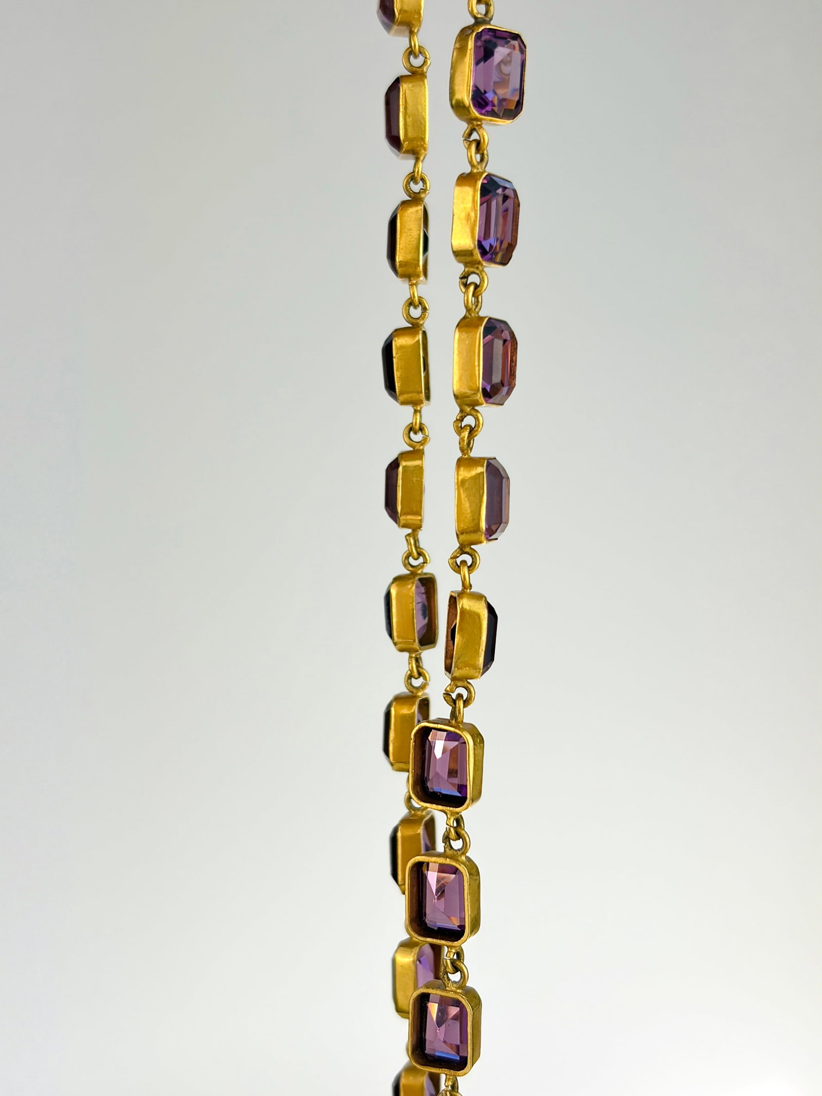 ANTIQUE GILT METAL PURPLE PASTE CROSS PENDANT AND RIVIERE NECKLACE - 6