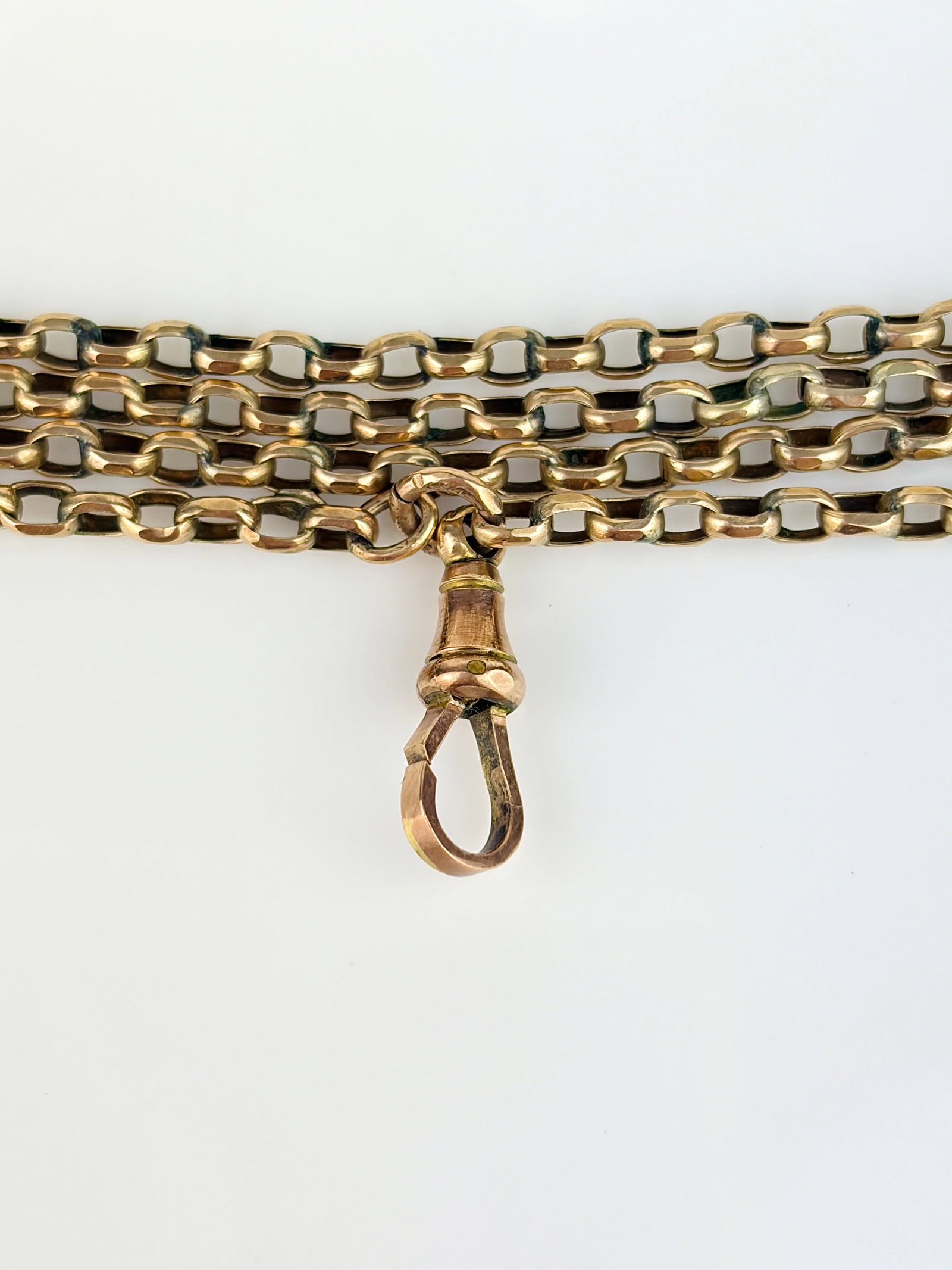 ANTIQUE 9CT GOLD LONGGUARD CHAIN WITH DOGCLIP - 3