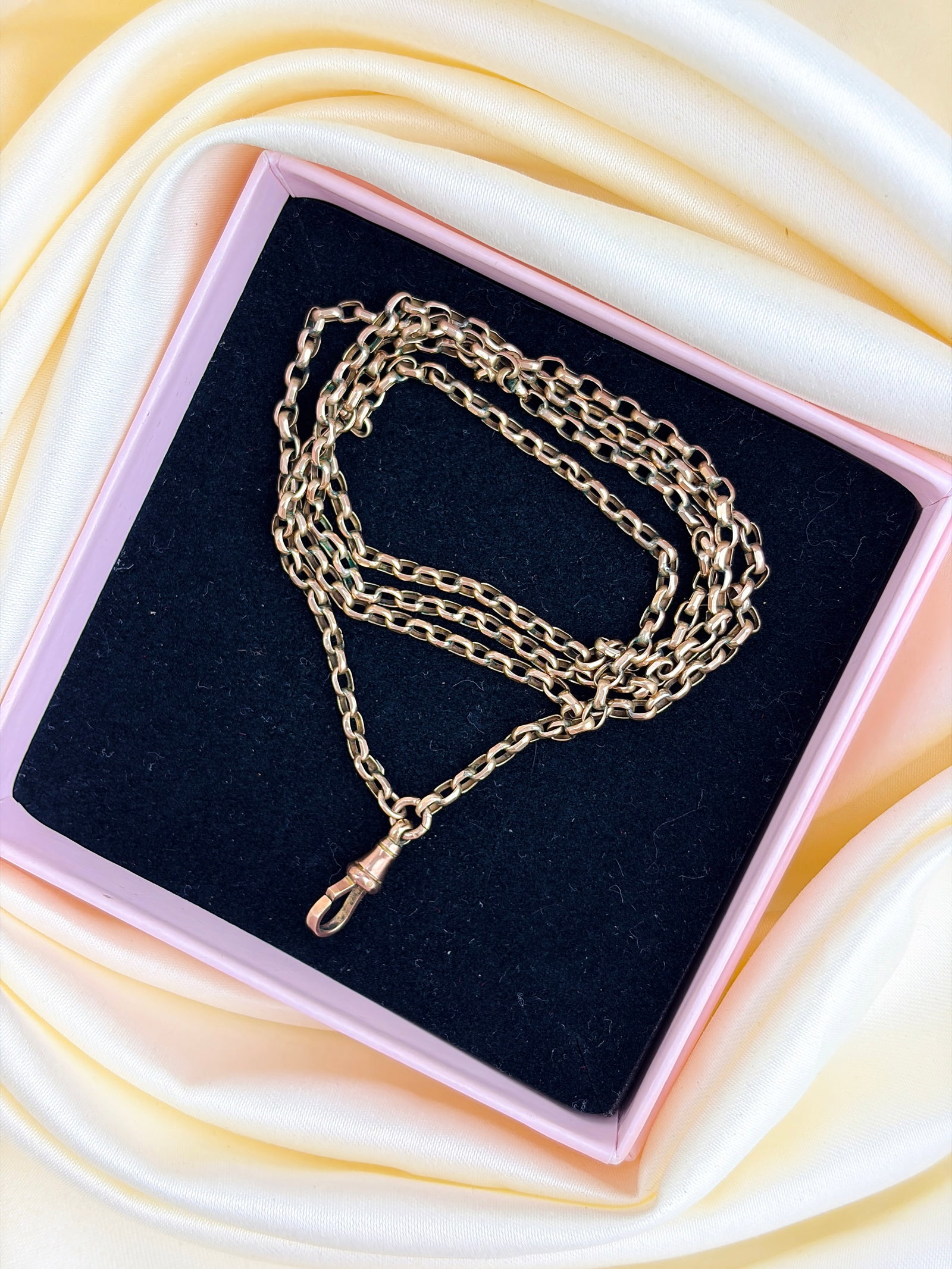 ANTIQUE 9CT GOLD LONGGUARD CHAIN WITH DOGCLIP - 6